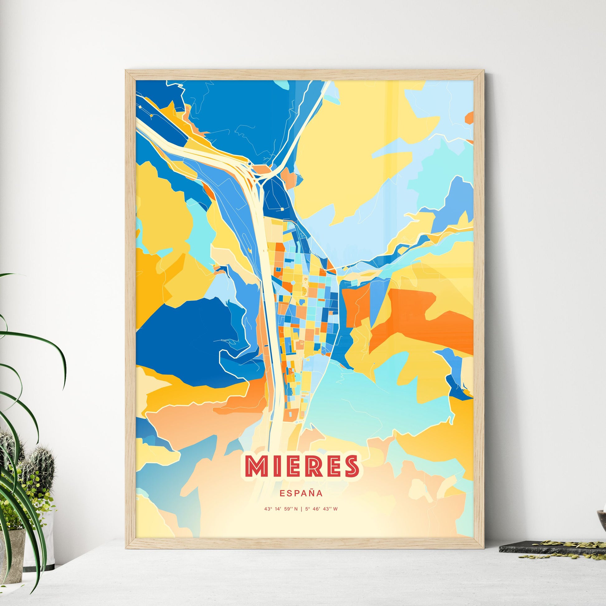 Colorful MIERES SPAIN Fine Art Map Blue Orange