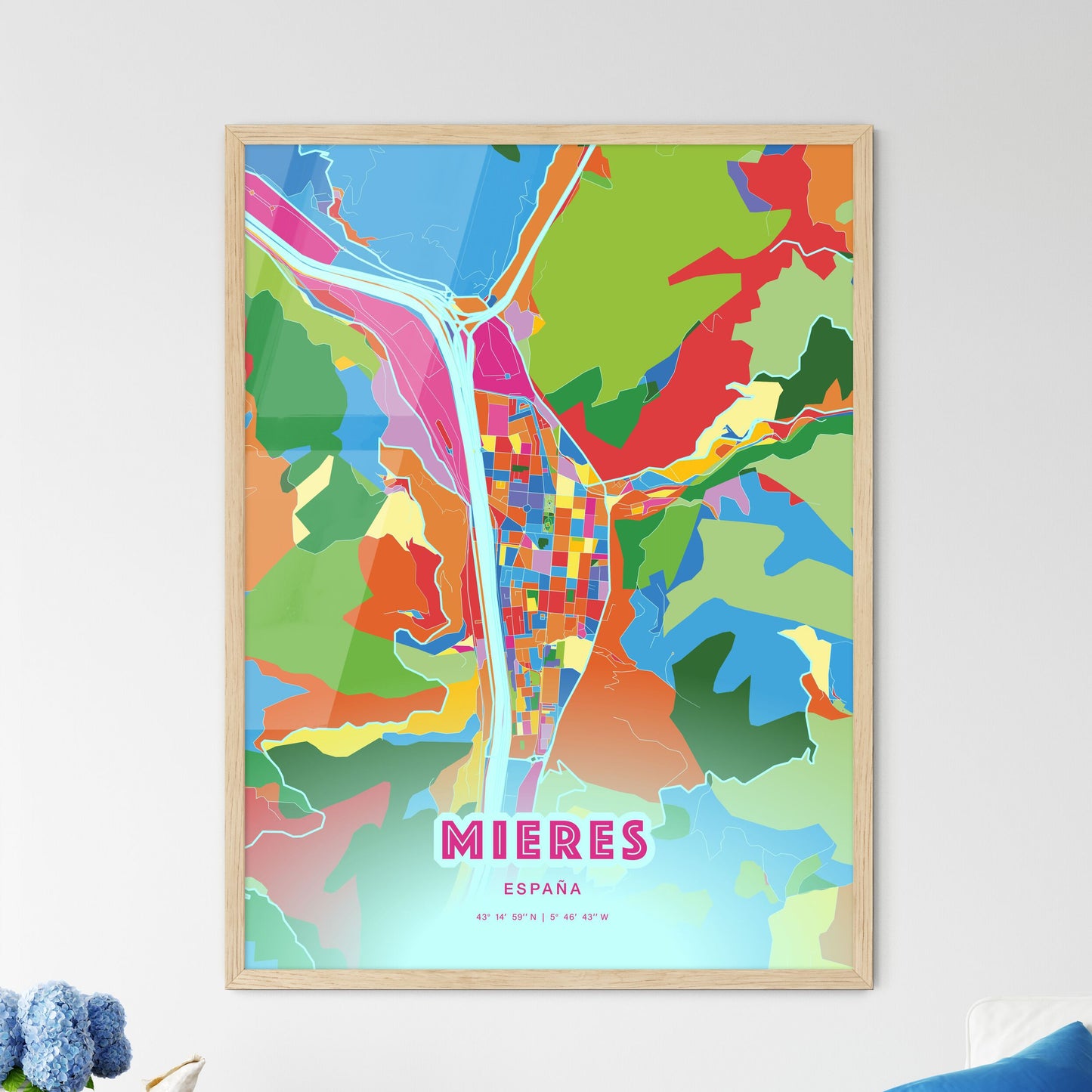 Colorful MIERES SPAIN Fine Art Map Crazy Colors