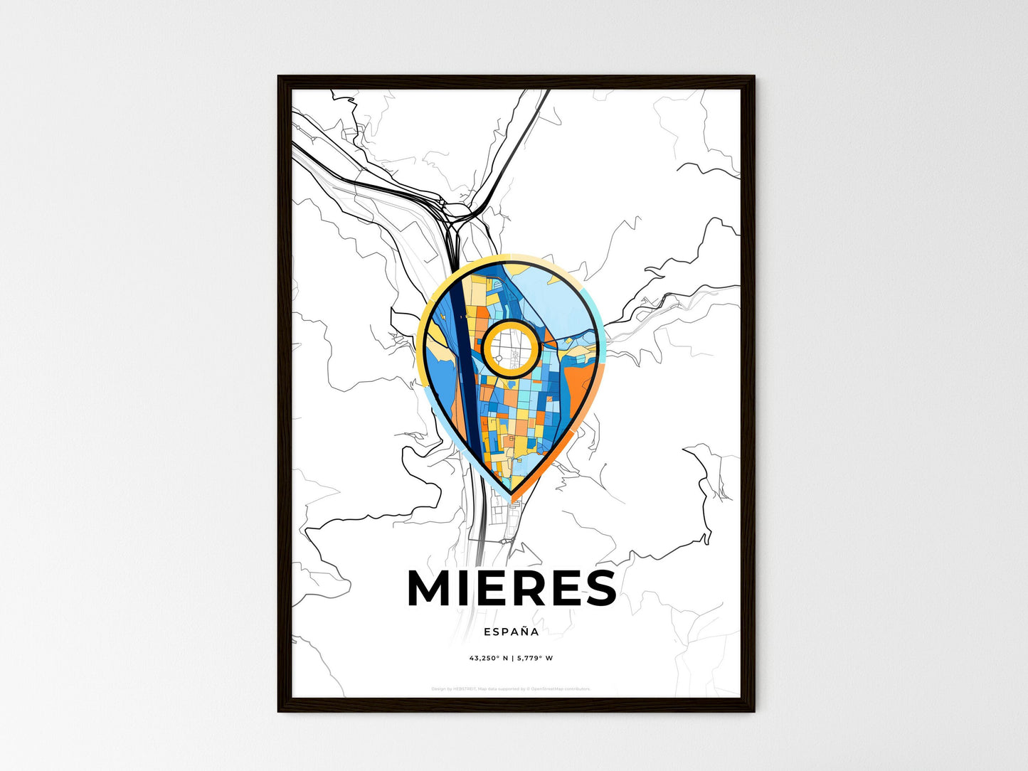 Mieres Spain wedding art map with pointer icon