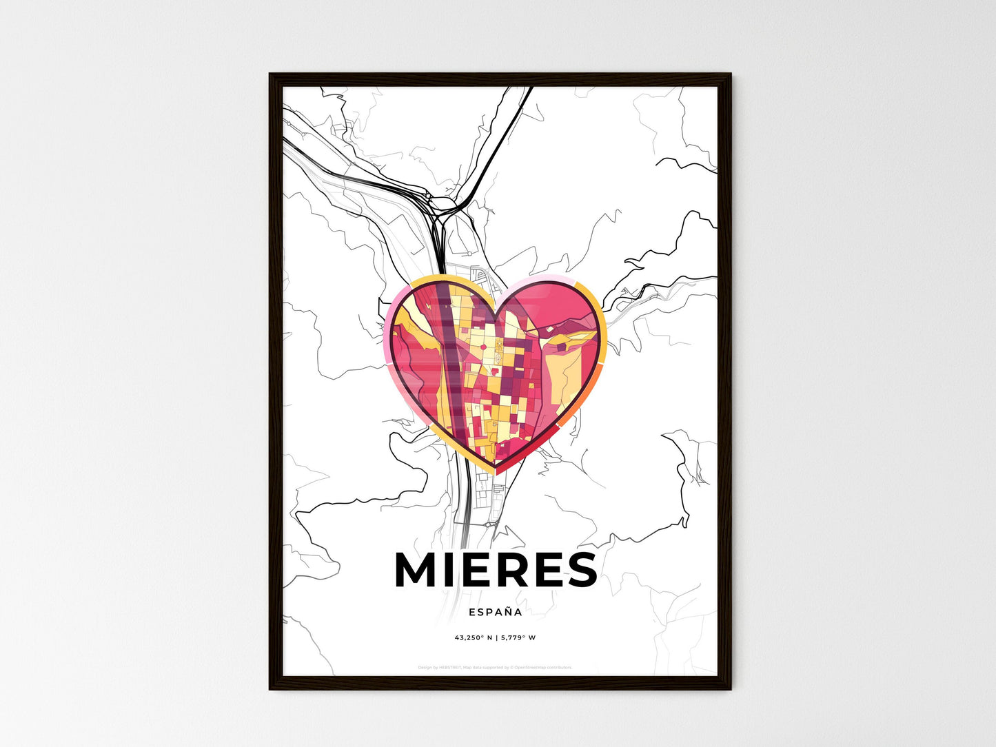 Mieres Spain wedding art map with heart icon