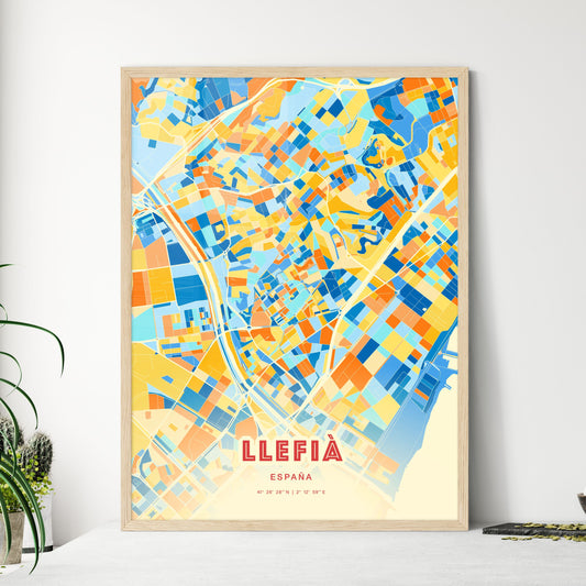 Colorful LLEFIÀ SPAIN Fine Art Map Blue Orange