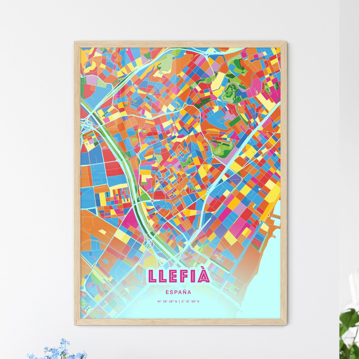 Colorful LLEFIÀ SPAIN Fine Art Map Crazy Colors