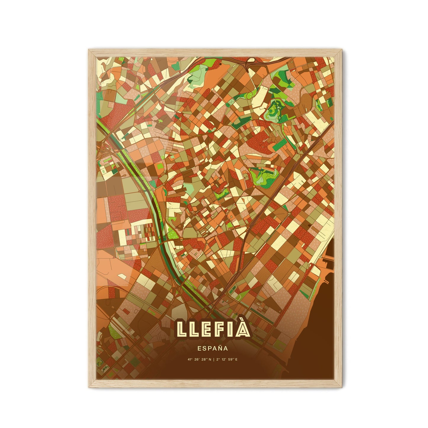 Colorful LLEFIÀ SPAIN Fine Art Map Farmhouse