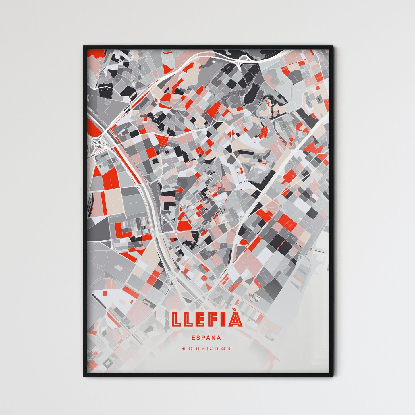 Colorful LLEFIÀ SPAIN Fine Art Map Modern