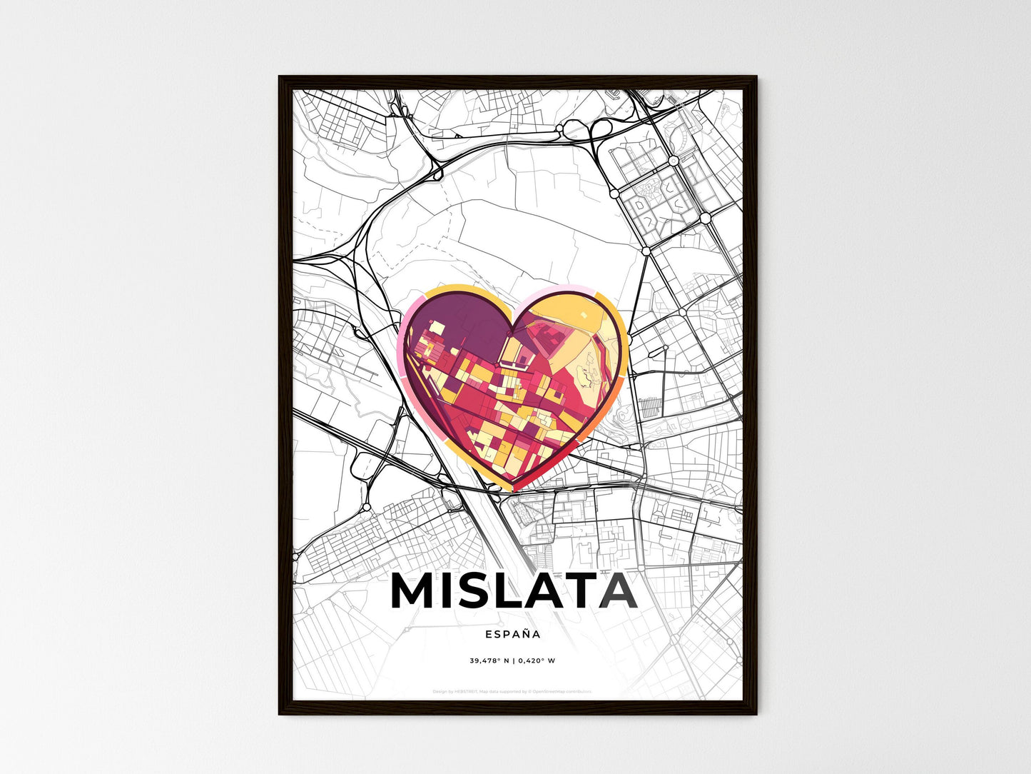 Mislata Spain wedding art map with heart icon