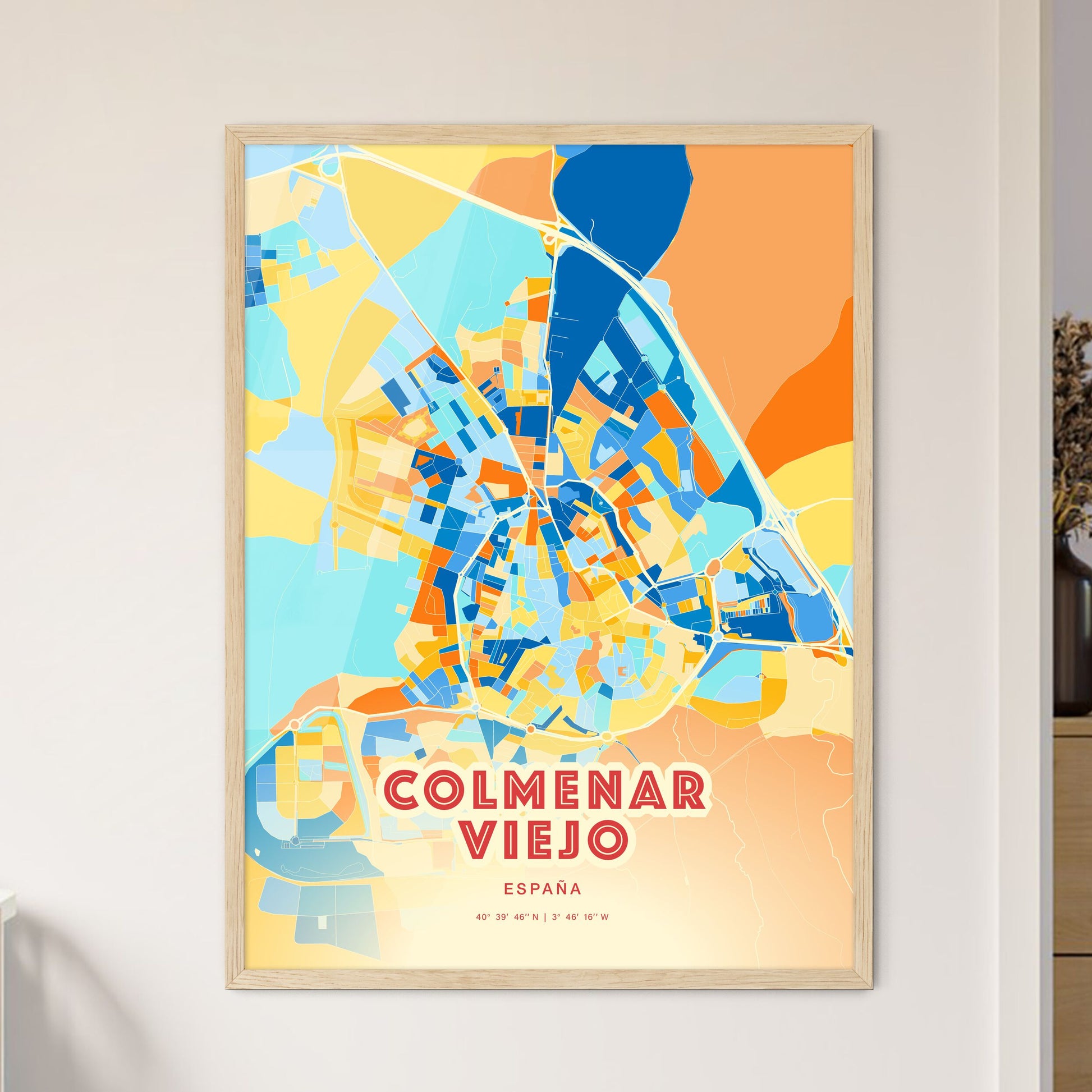 Colorful COLMENAR VIEJO SPAIN Fine Art Map Blue Orange