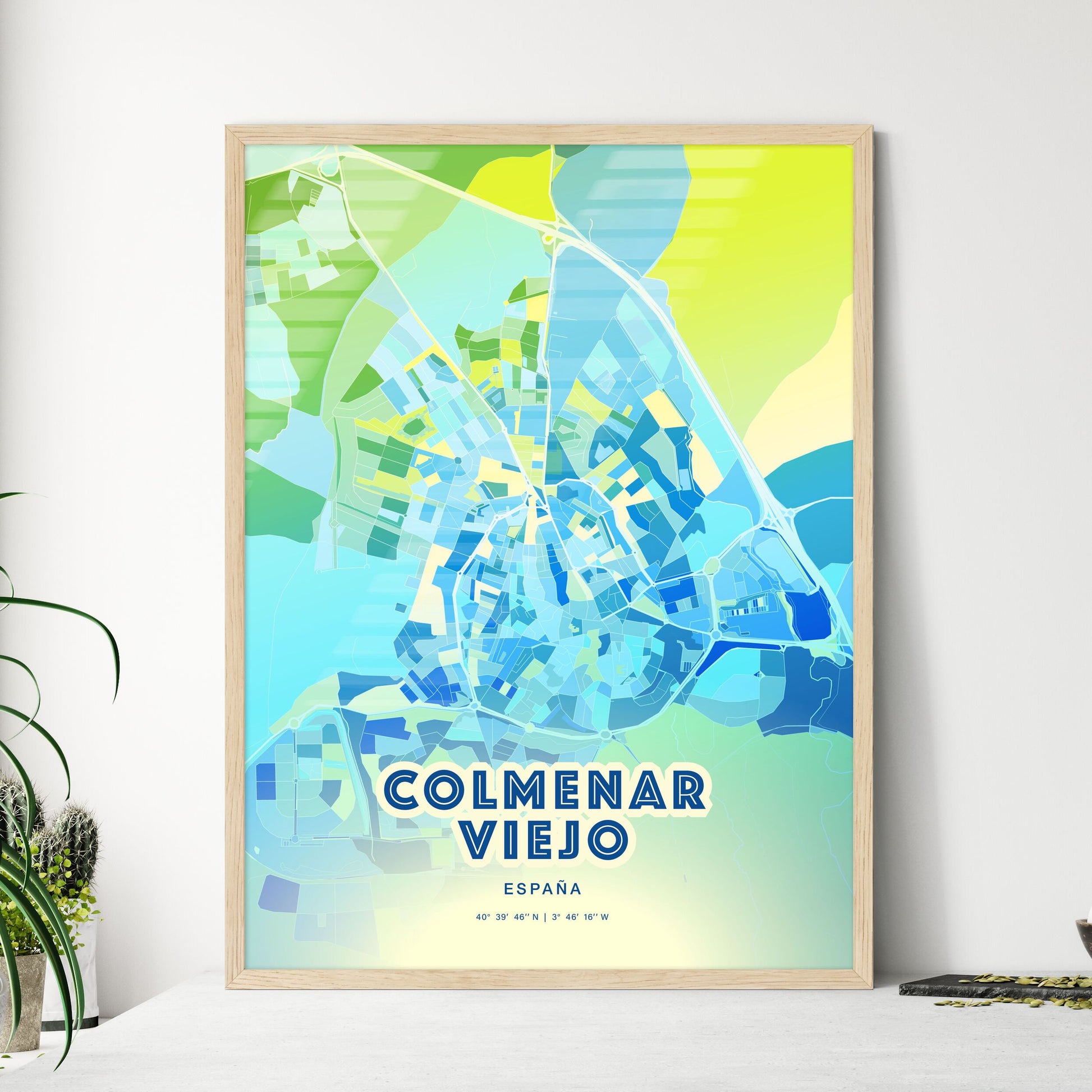 Colorful COLMENAR VIEJO SPAIN Fine Art Map Cool Blue