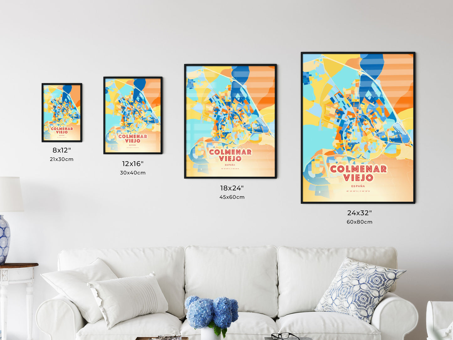 Colorful COLMENAR VIEJO SPAIN Fine Art Map Blue Orange