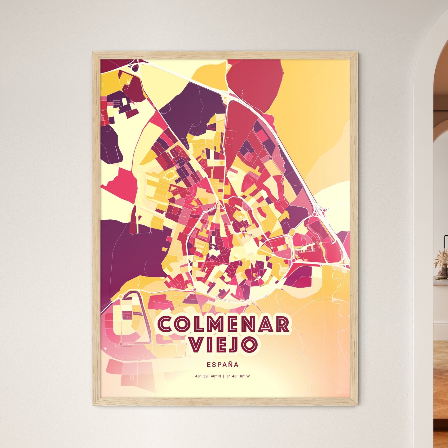 Colorful COLMENAR VIEJO SPAIN Fine Art Map Hot Red