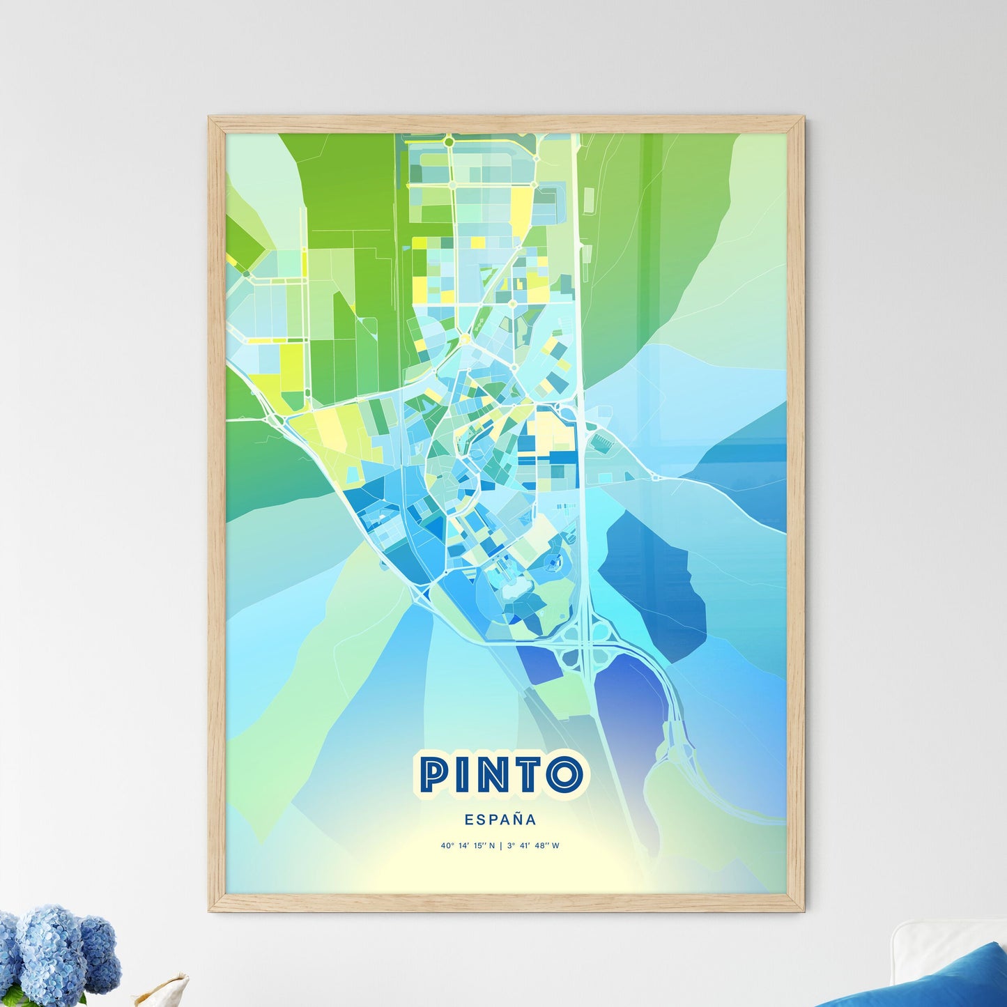 Colorful PINTO SPAIN Fine Art Map Cool Blue