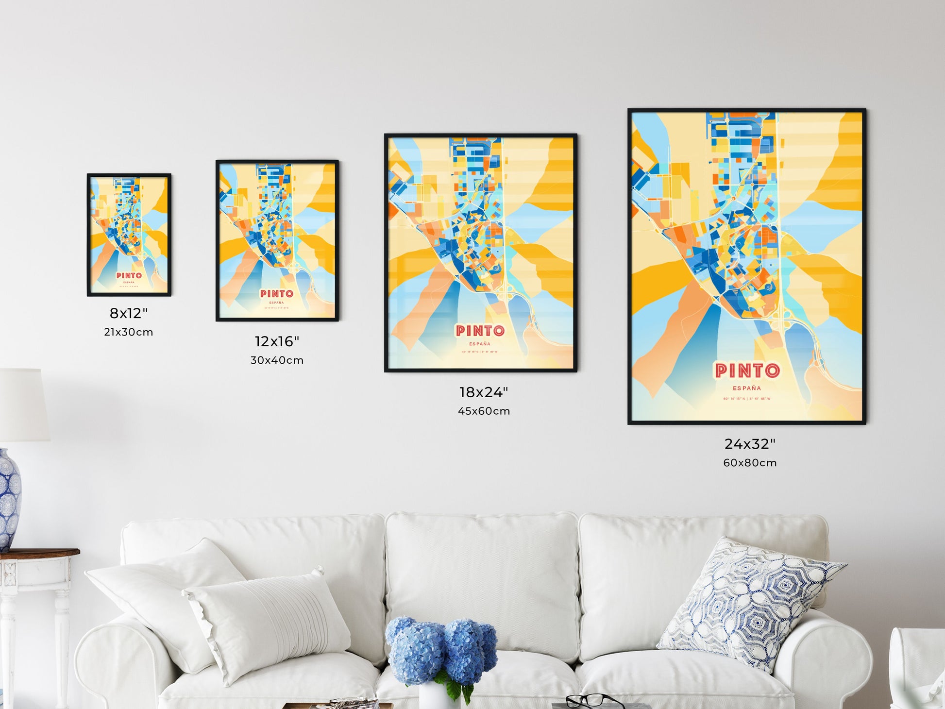 Colorful PINTO SPAIN Fine Art Map Blue Orange