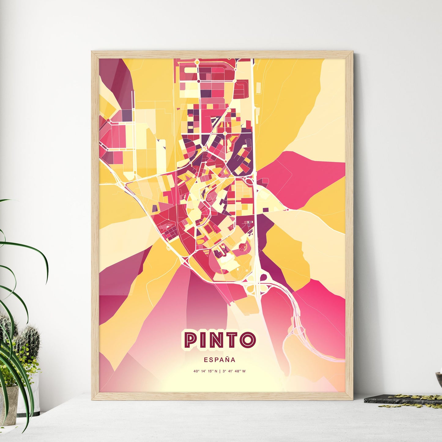 Colorful PINTO SPAIN Fine Art Map Hot Red