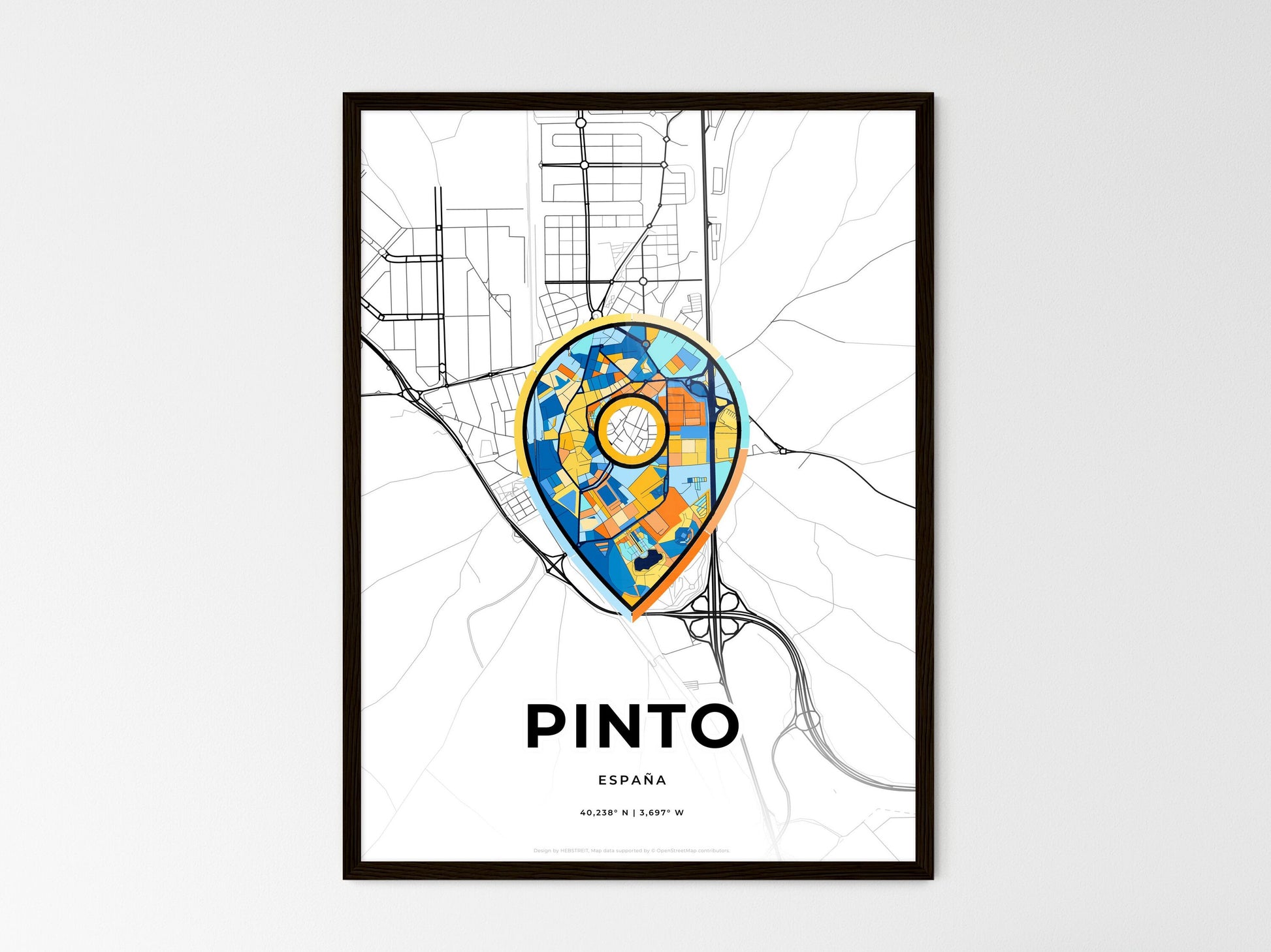 Pinto Spain wedding art map with pointer icon