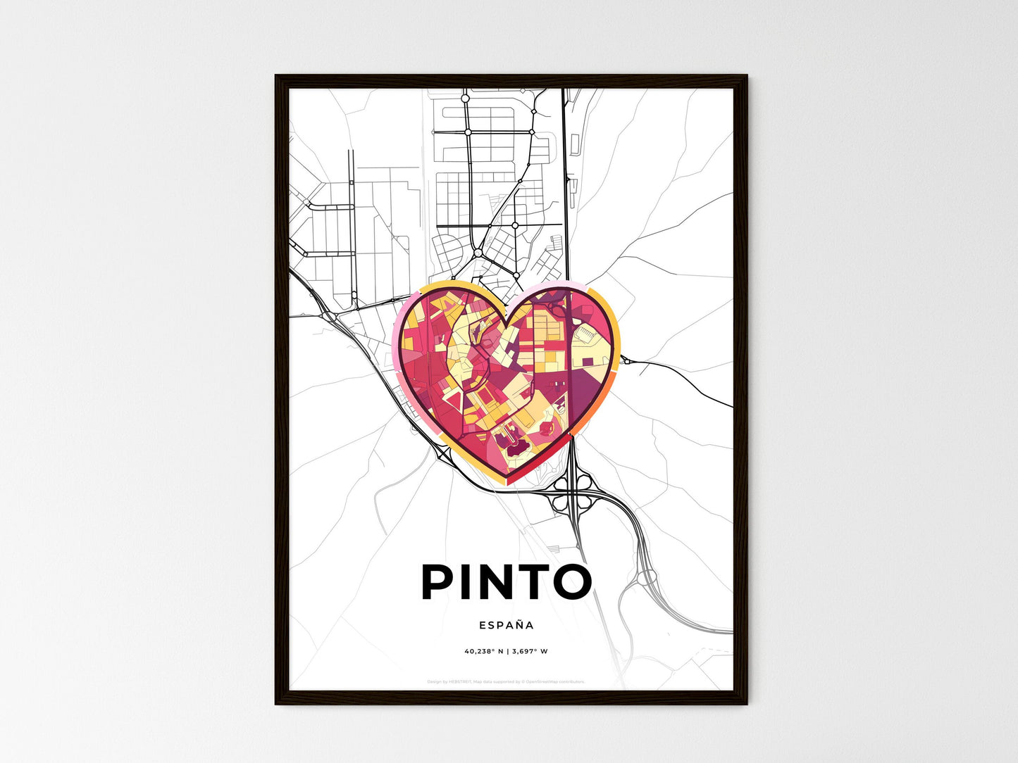 Pinto Spain wedding art map with heart icon