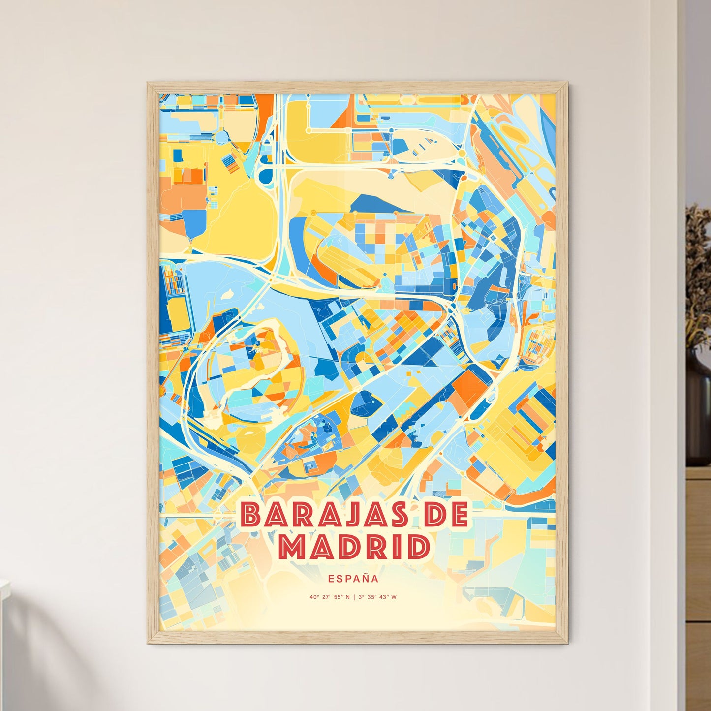 Colorful BARAJAS DE MADRID SPAIN Fine Art Map Blue Orange