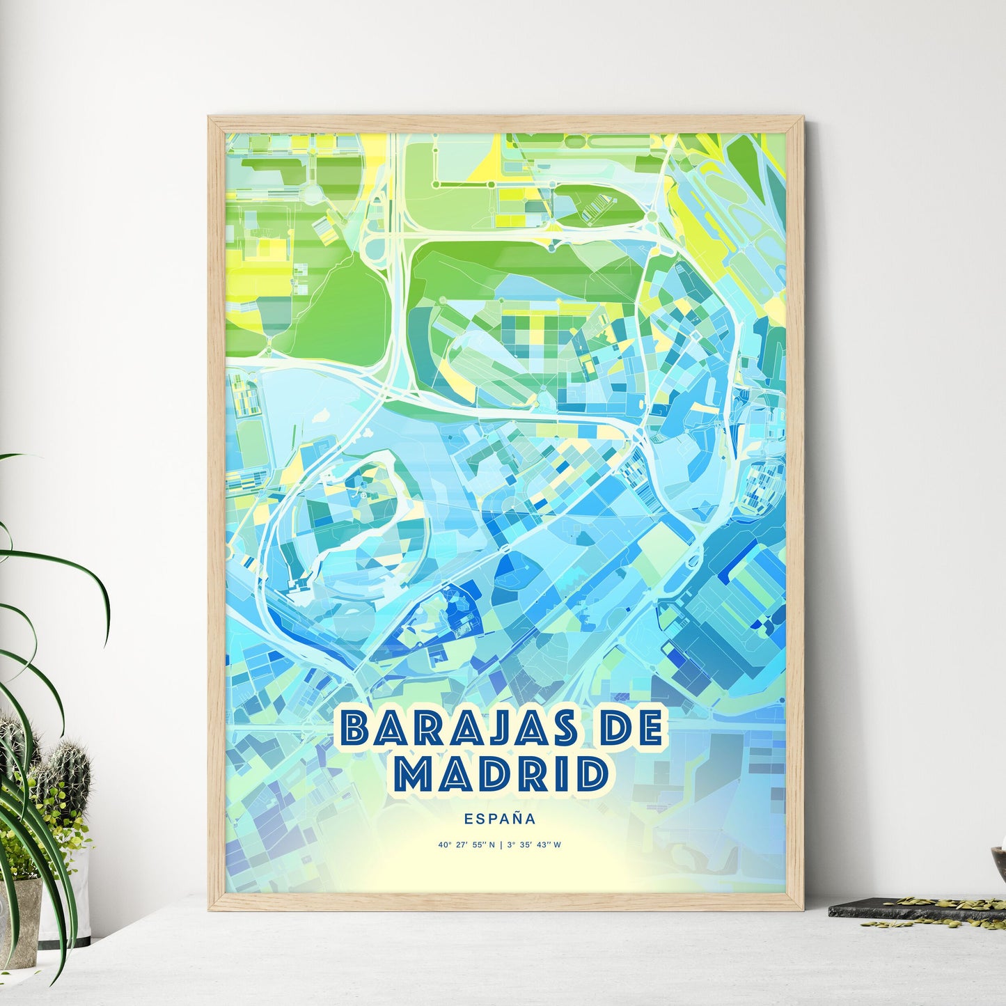 Colorful BARAJAS DE MADRID SPAIN Fine Art Map Cool Blue