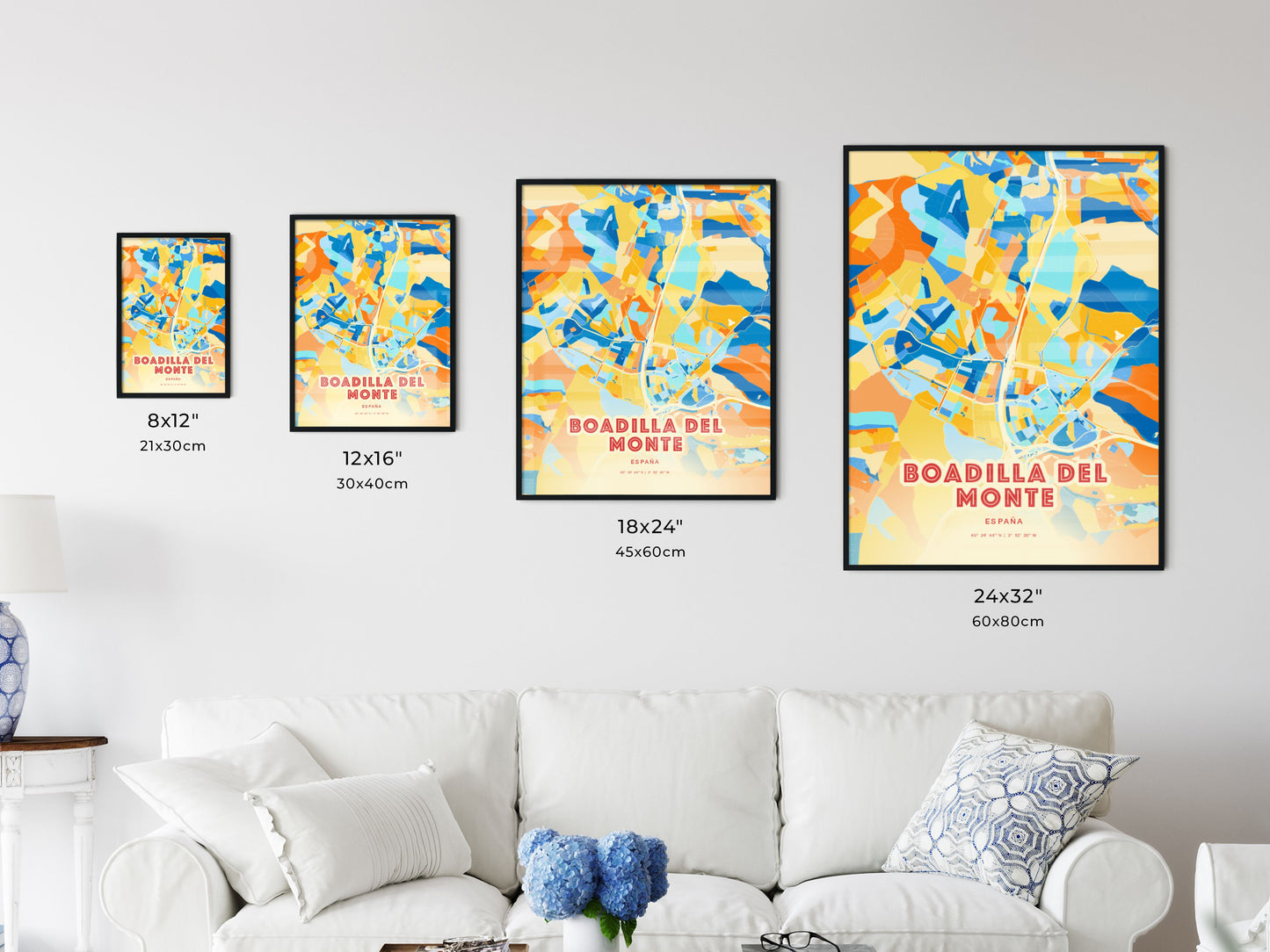 Colorful BOADILLA DEL MONTE SPAIN Fine Art Map Blue Orange