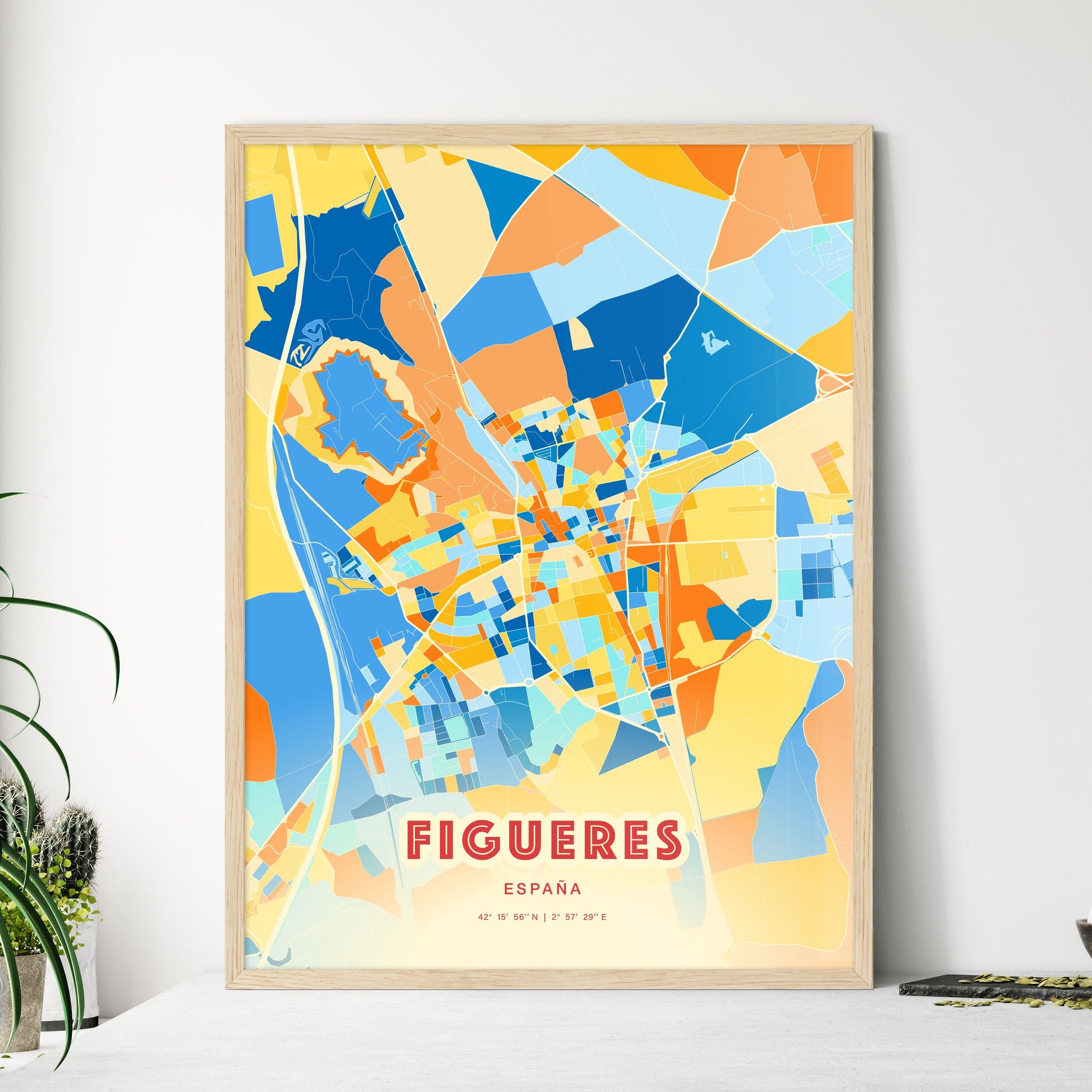 Colorful FIGUERES SPAIN Fine Art Map Blue Orange