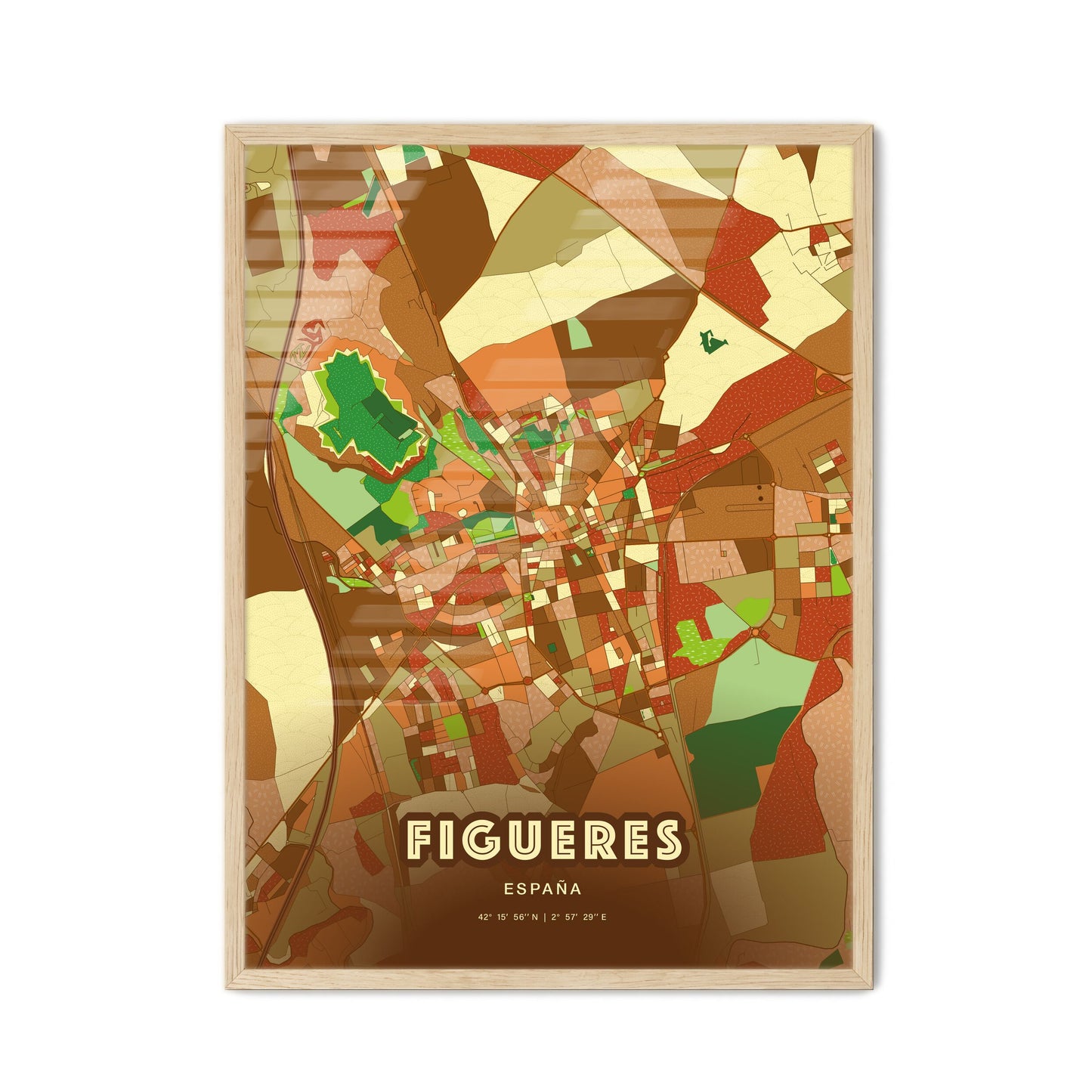 Colorful FIGUERES SPAIN Fine Art Map Farmhouse