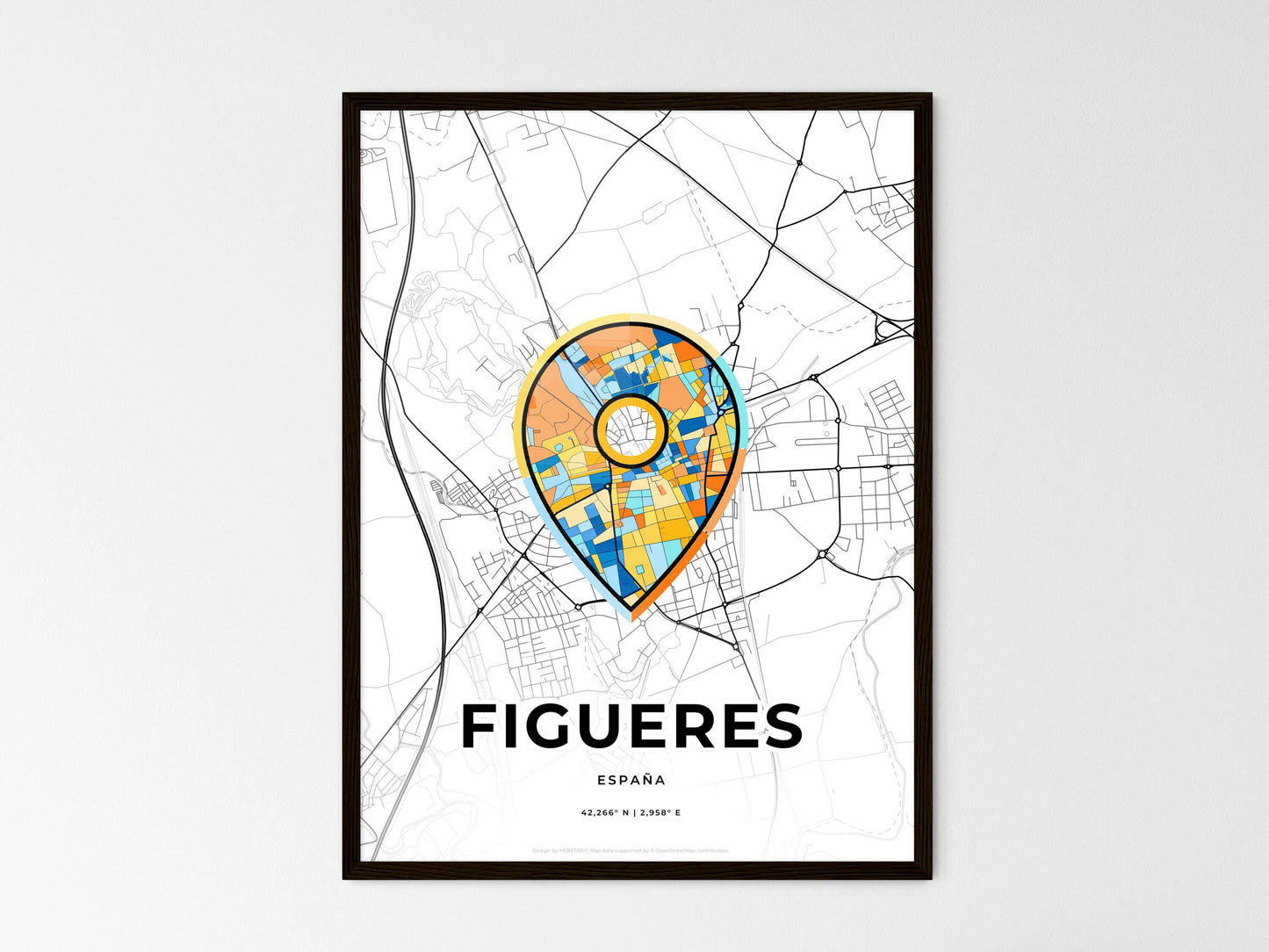 Figueres Spain wedding art map with pointer icon