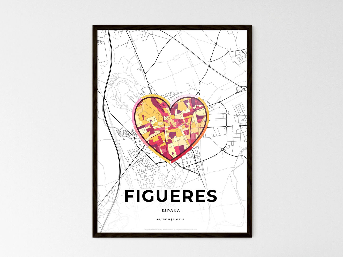 Figueres Spain wedding art map with heart icon