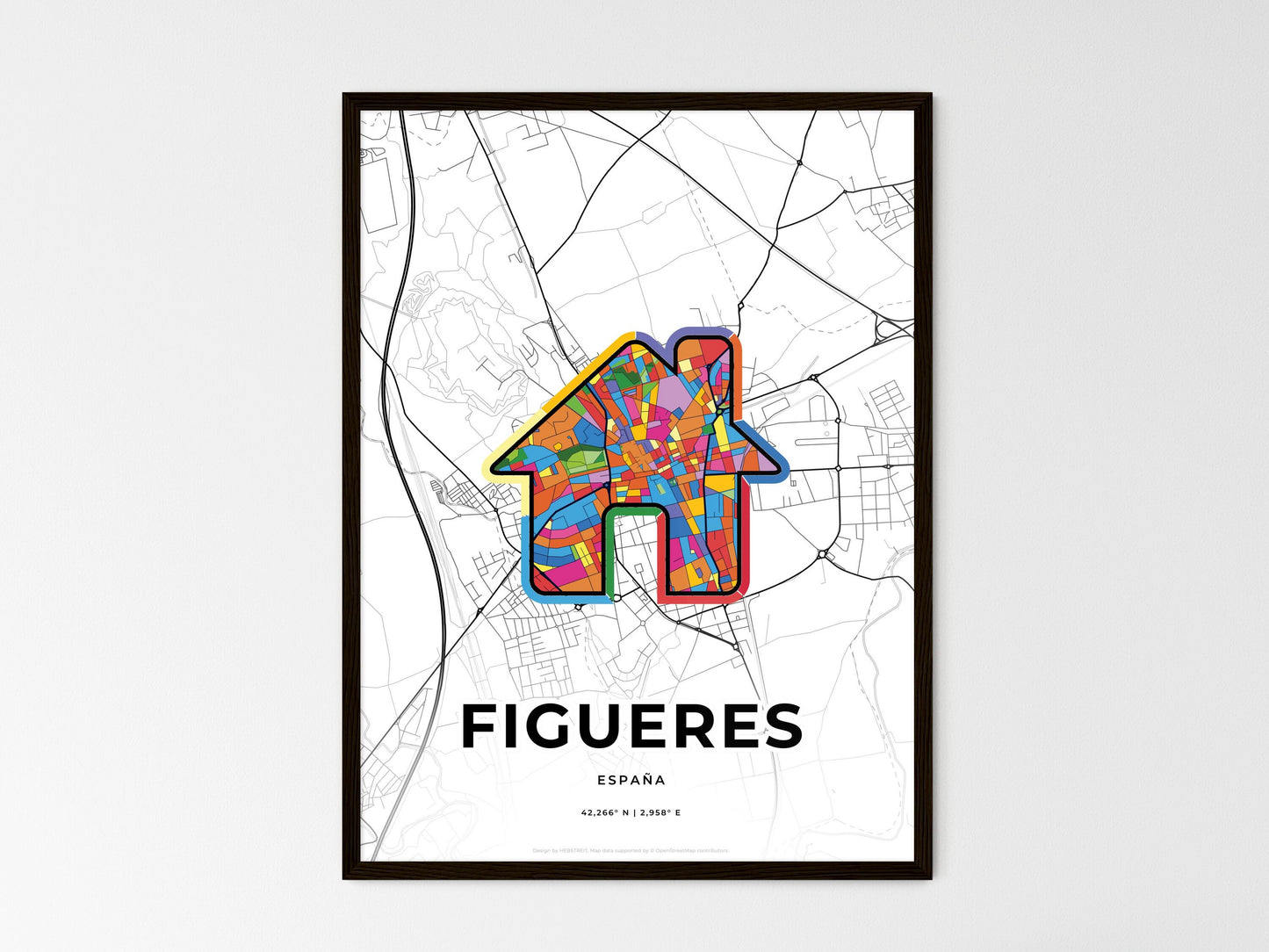 Figueres Spain wedding art map with home icon