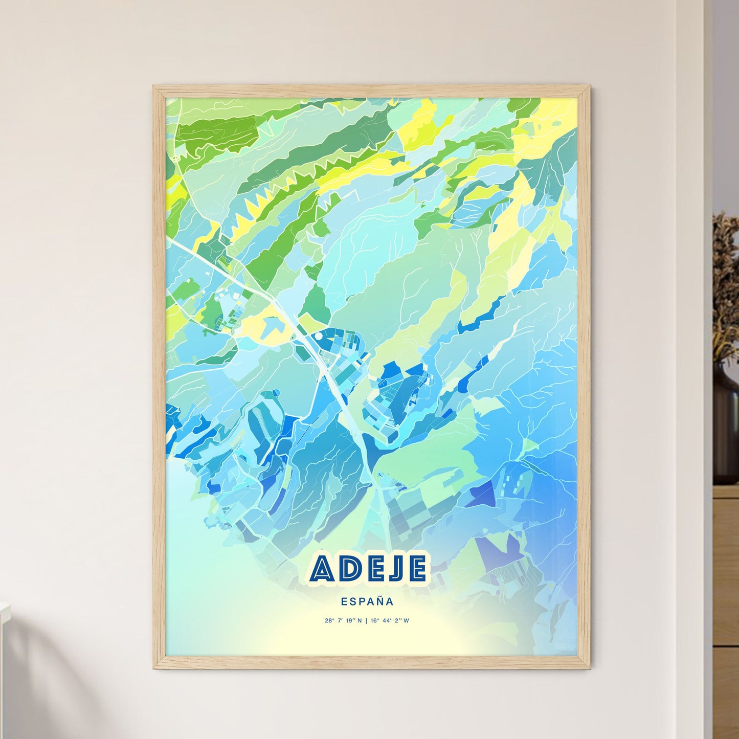 Colorful ADEJE SPAIN Fine Art Map Cool Blue