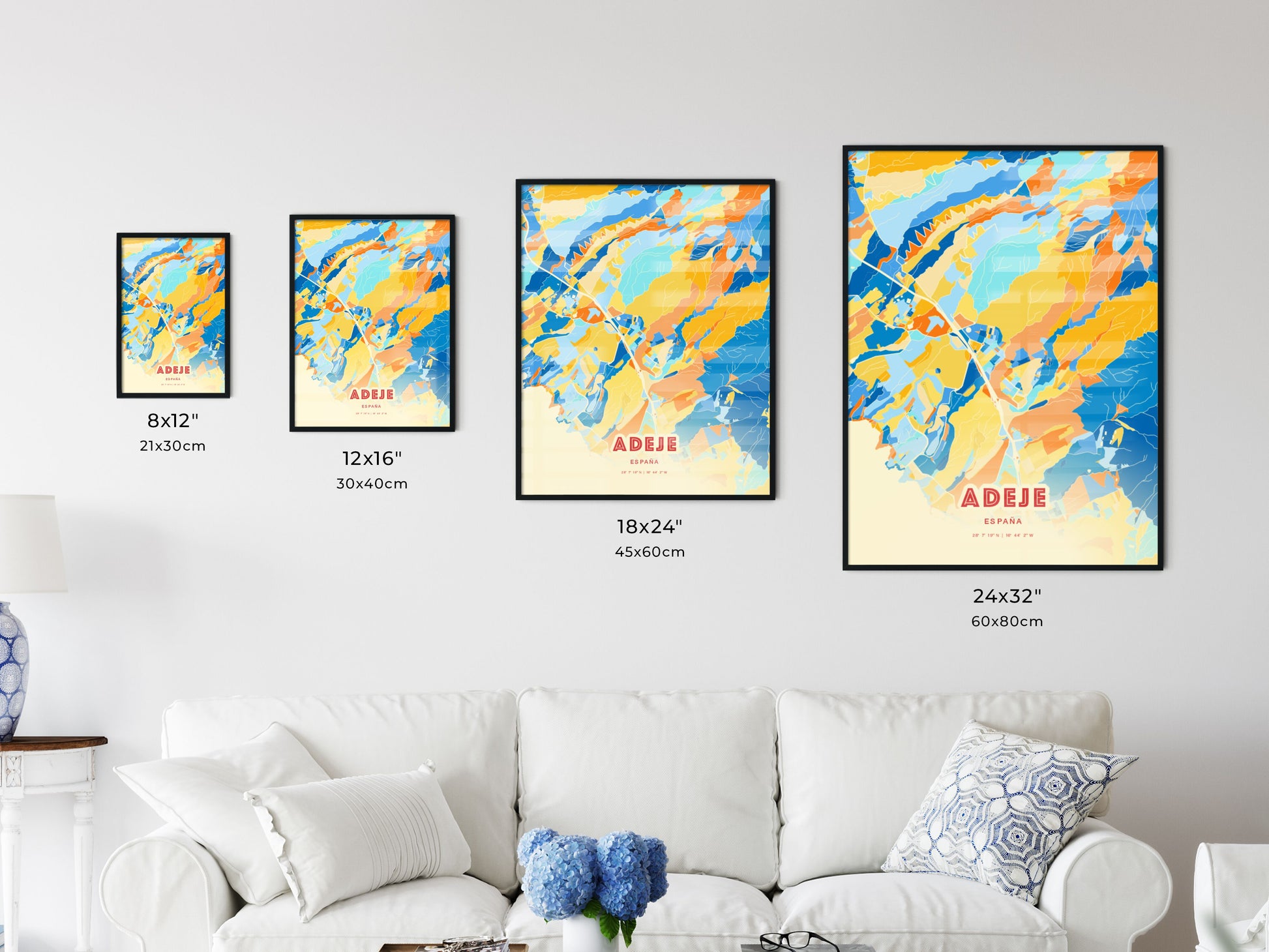 Colorful ADEJE SPAIN Fine Art Map Blue Orange