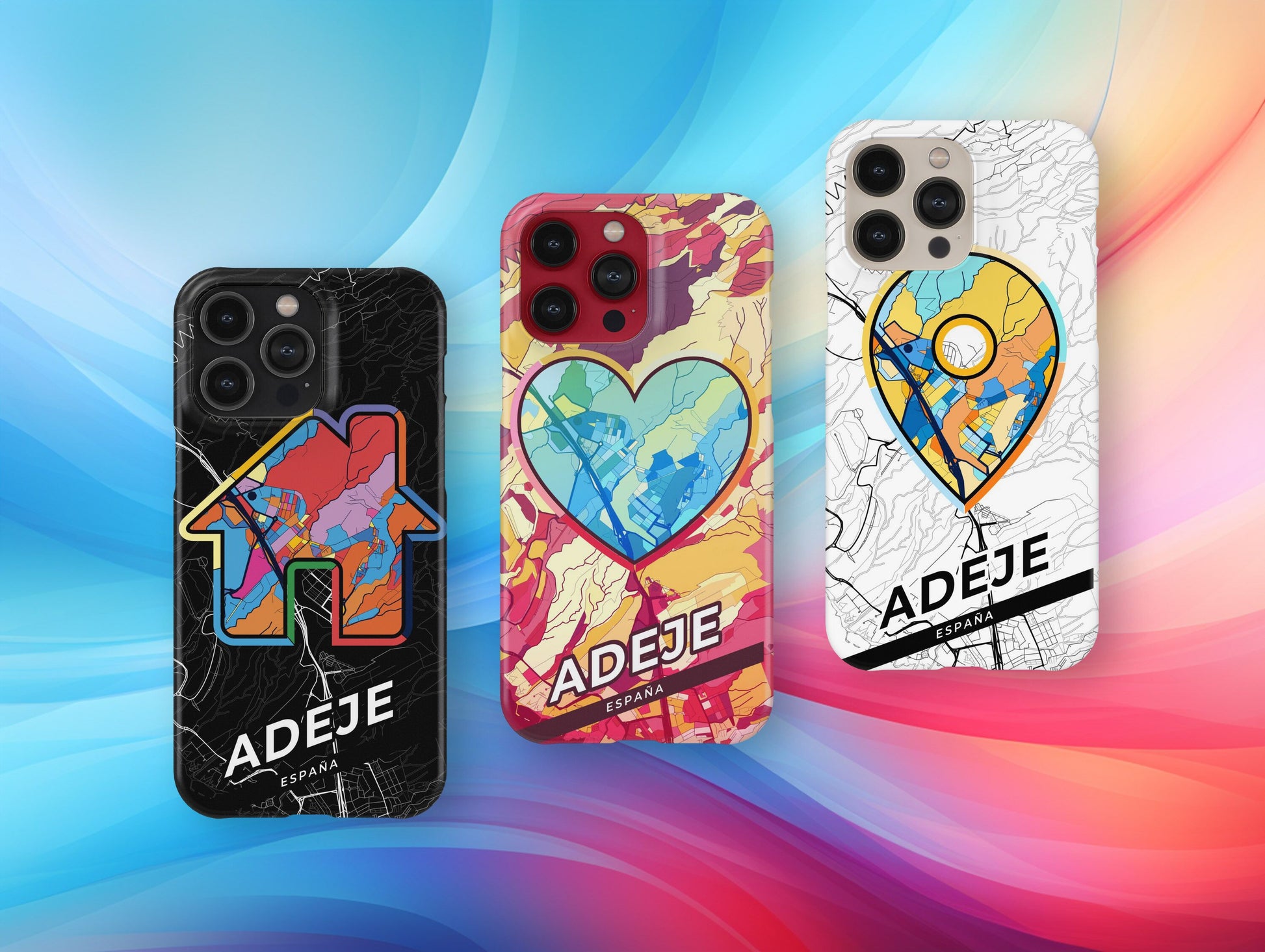 Adeje Spain slim phone case with colorful icon. Birthday, wedding or housewarming gift. Couple match cases.