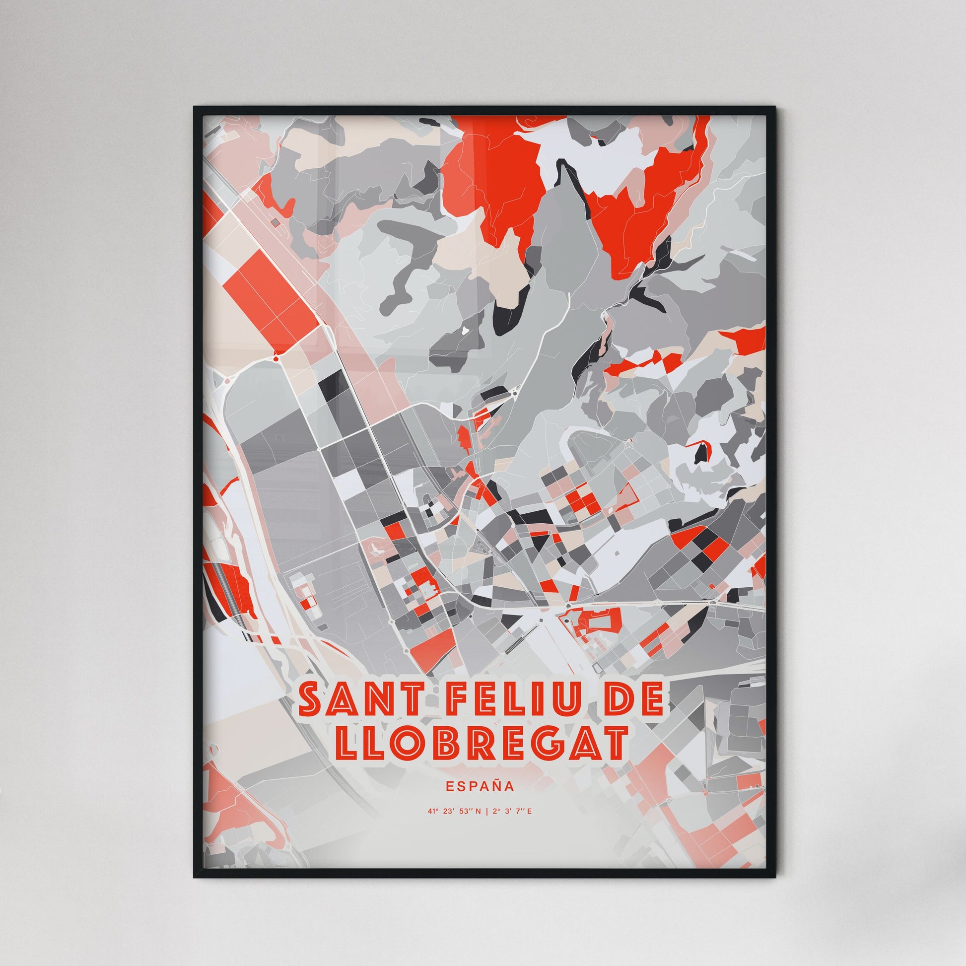 Colorful SANT FELIU DE LLOBREGAT SPAIN Fine Art Map Modern