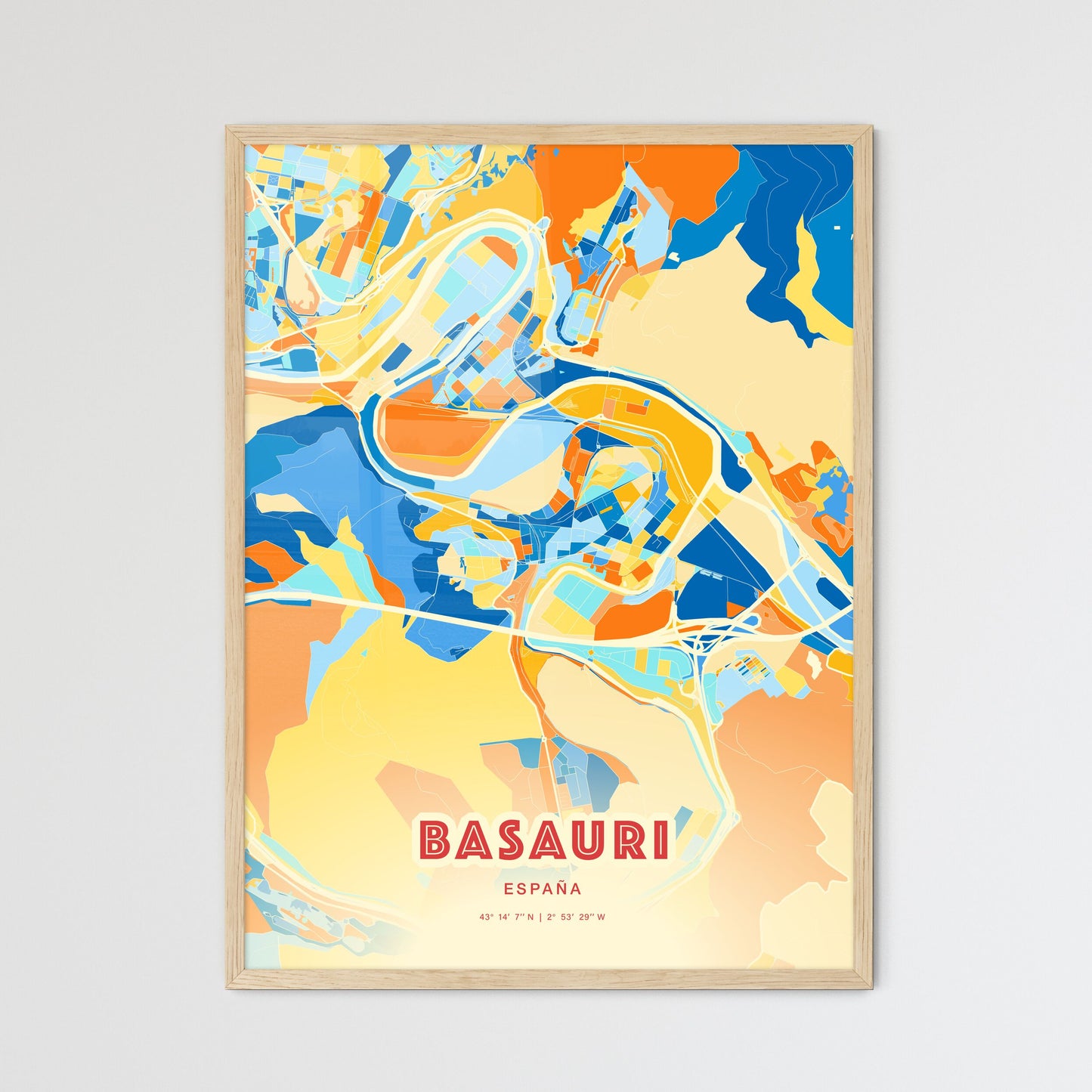 Colorful BASAURI SPAIN Fine Art Map Blue Orange