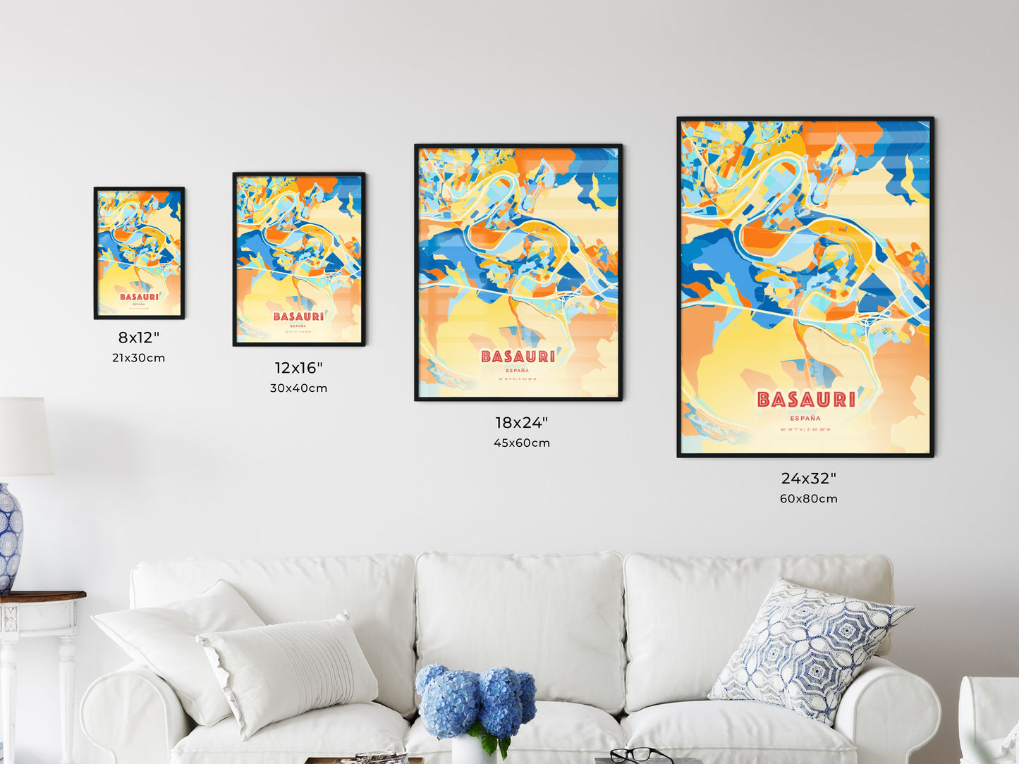 Colorful BASAURI SPAIN Fine Art Map Blue Orange