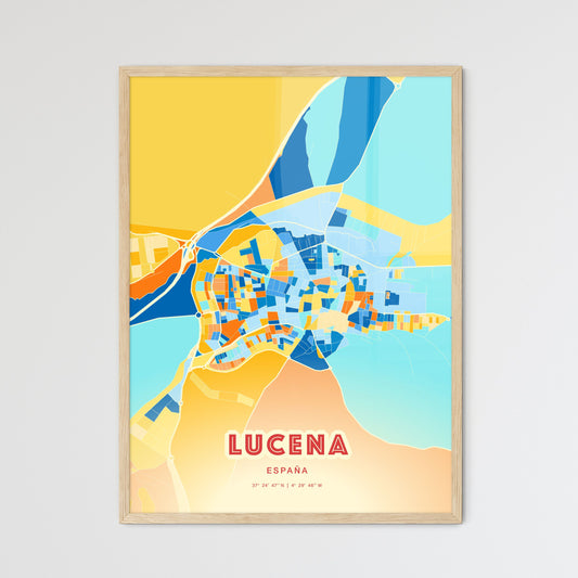 Colorful LUCENA SPAIN Fine Art Map Blue Orange