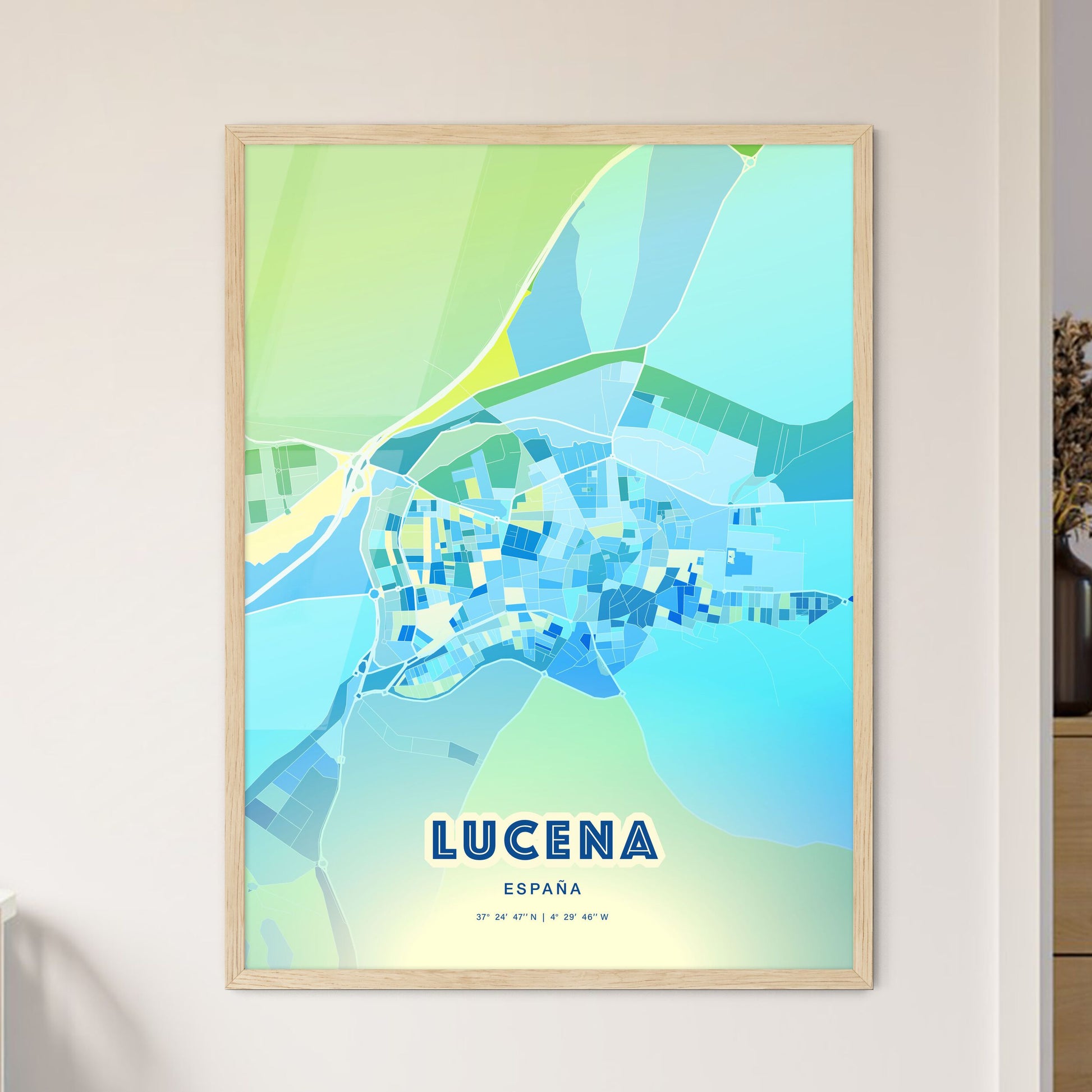 Colorful LUCENA SPAIN Fine Art Map Cool Blue