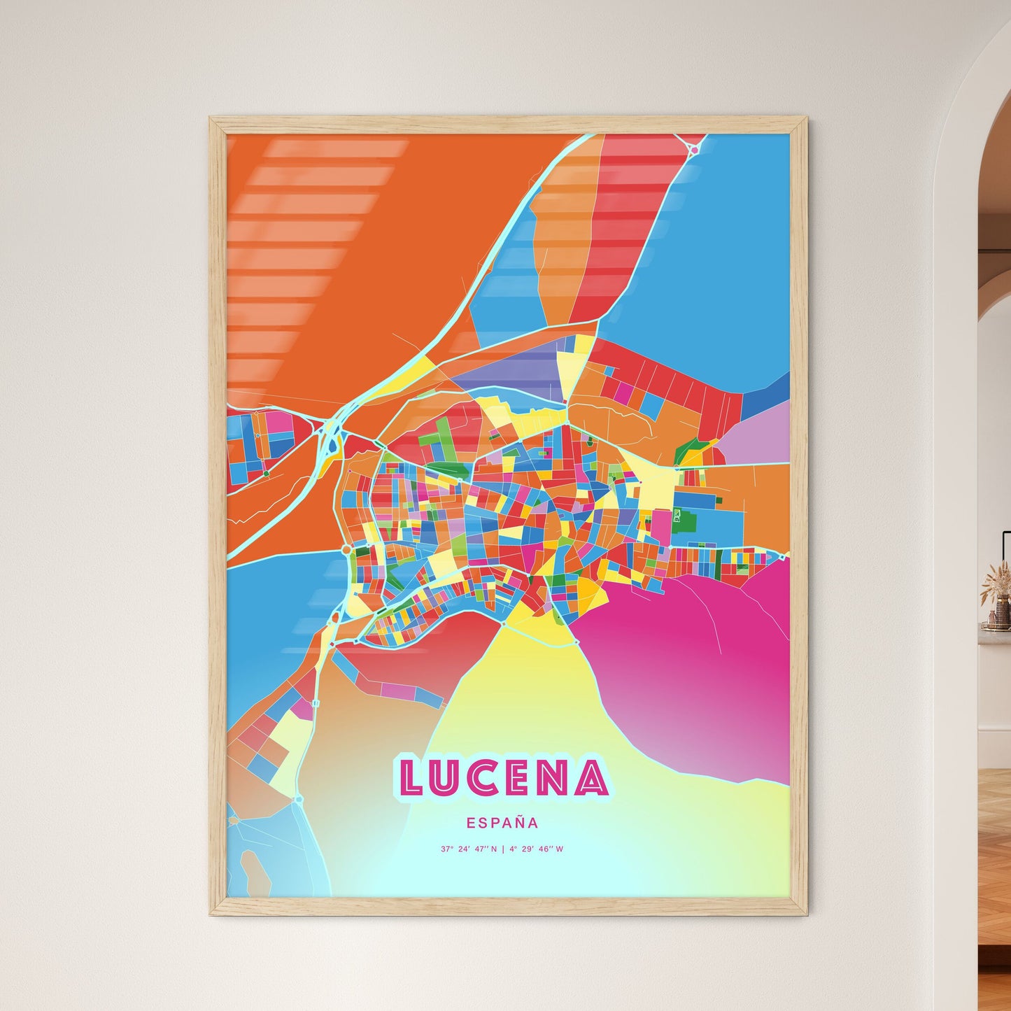 Colorful LUCENA SPAIN Fine Art Map Crazy Colors