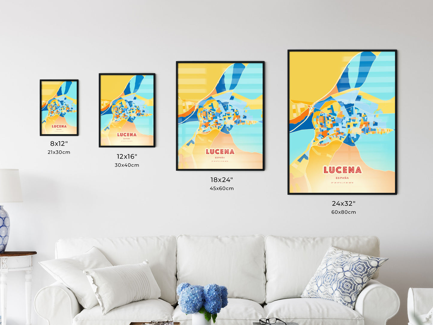 Colorful LUCENA SPAIN Fine Art Map Blue Orange