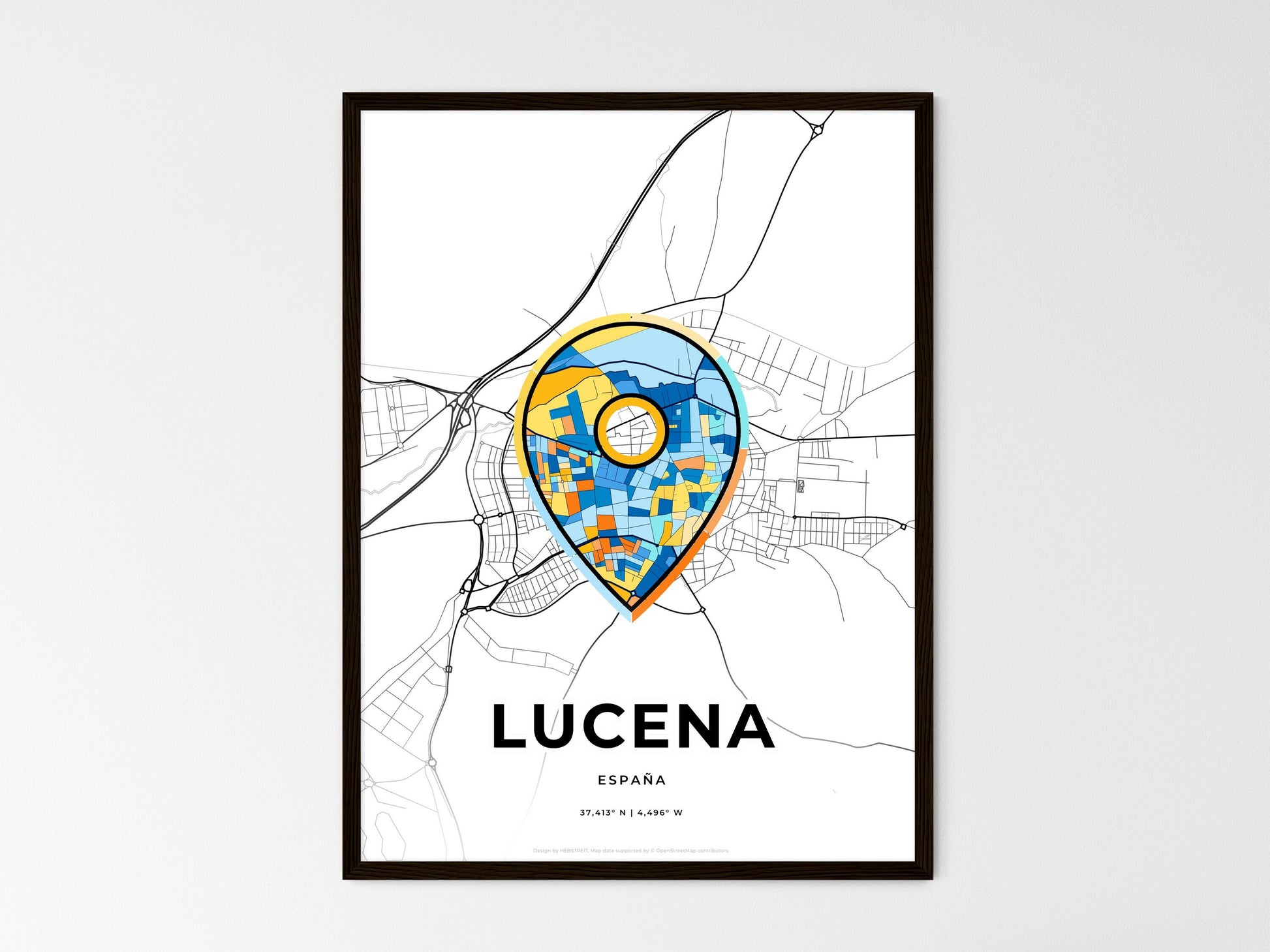 Lucena Spain wedding art map with pointer icon