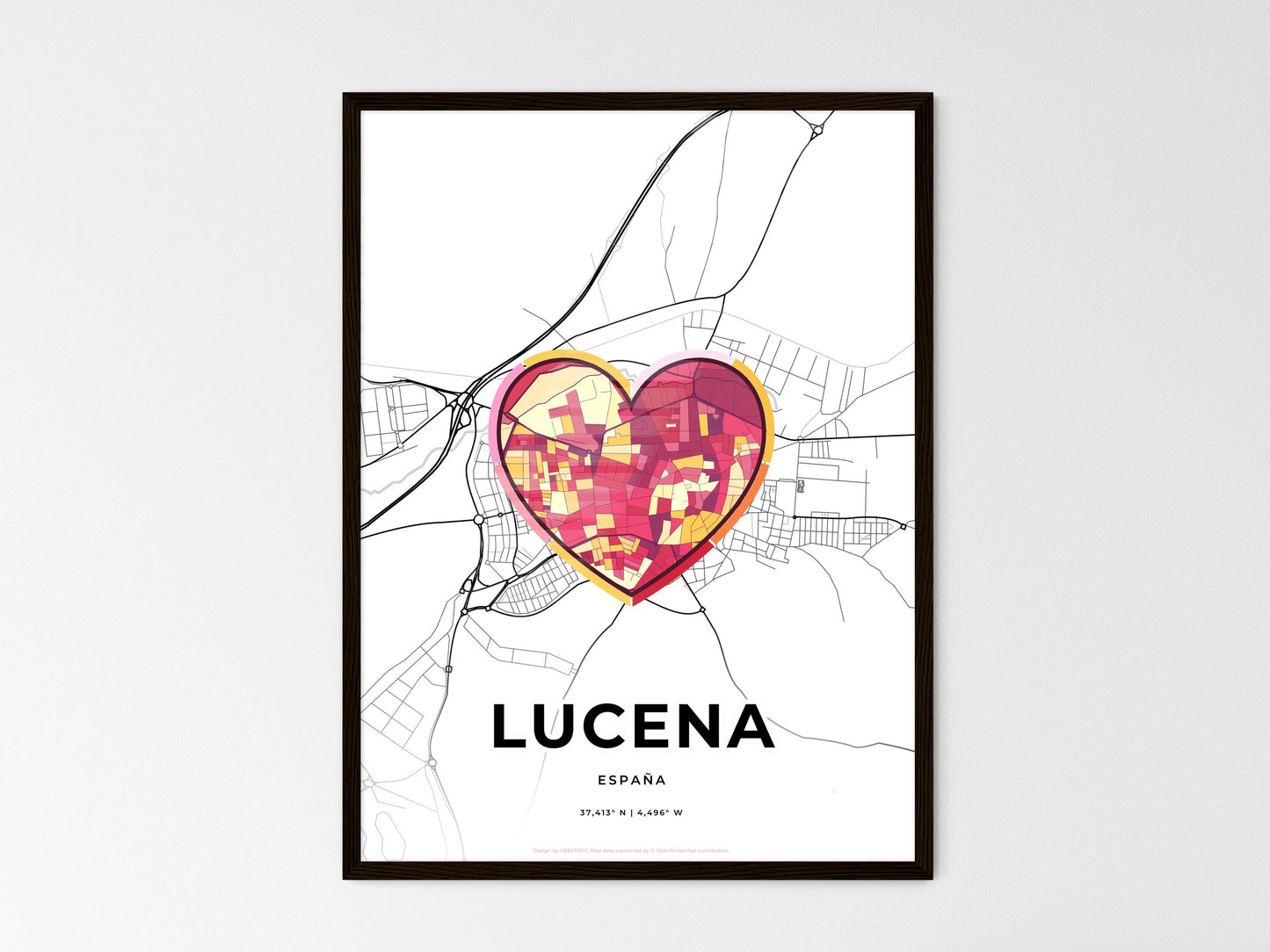 Lucena Spain wedding art map with heart icon