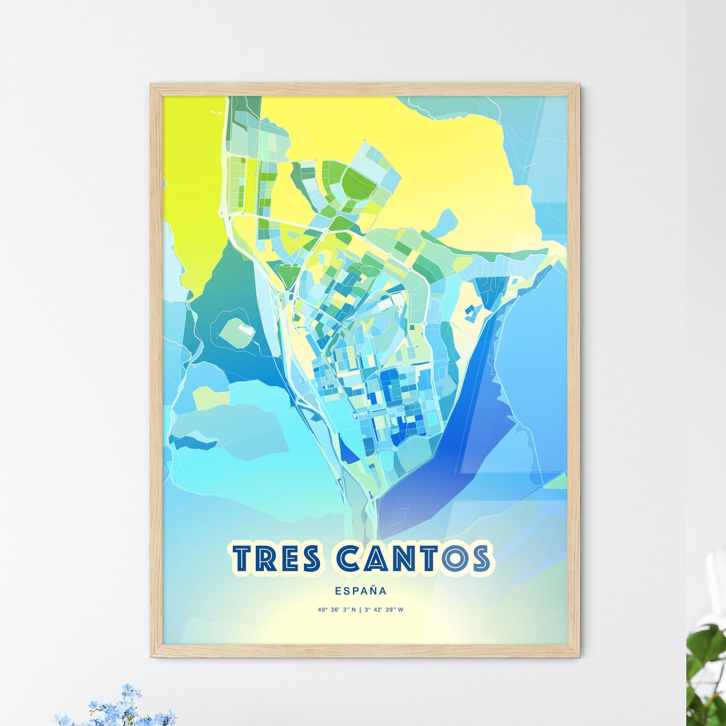 Colorful TRES CANTOS SPAIN Fine Art Map Cool Blue