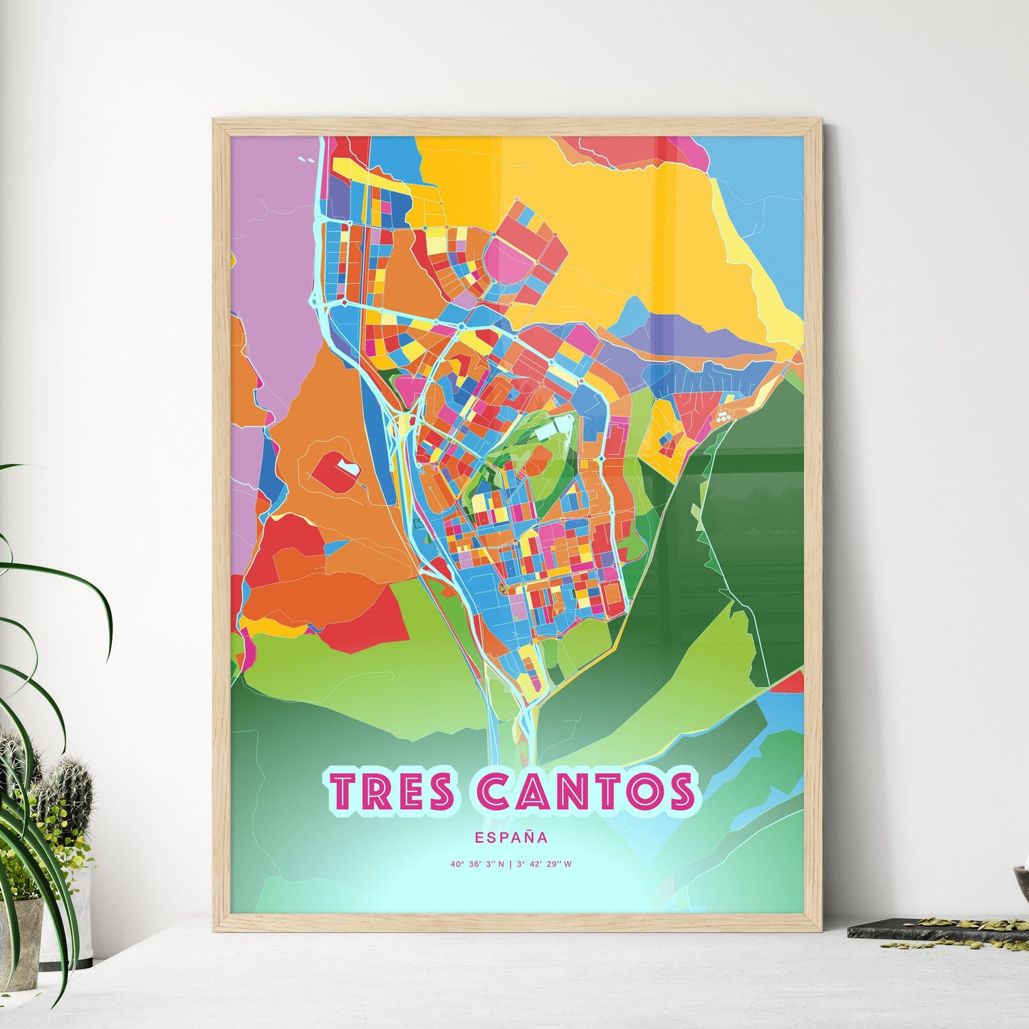 Colorful TRES CANTOS SPAIN Fine Art Map Crazy Colors