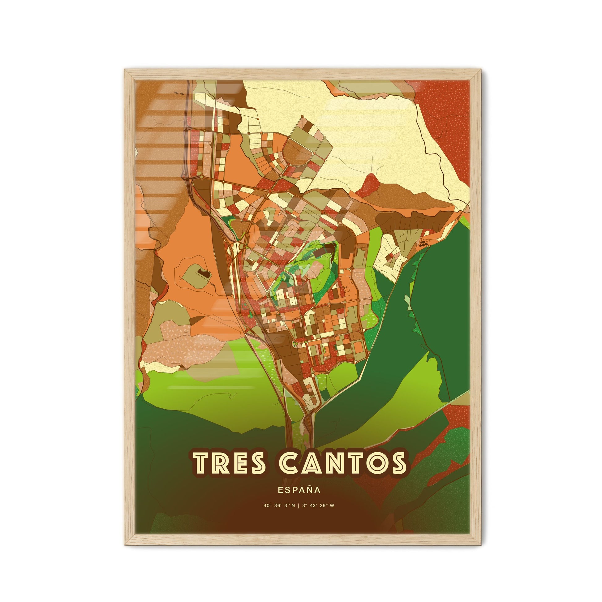 Colorful TRES CANTOS SPAIN Fine Art Map Farmhouse