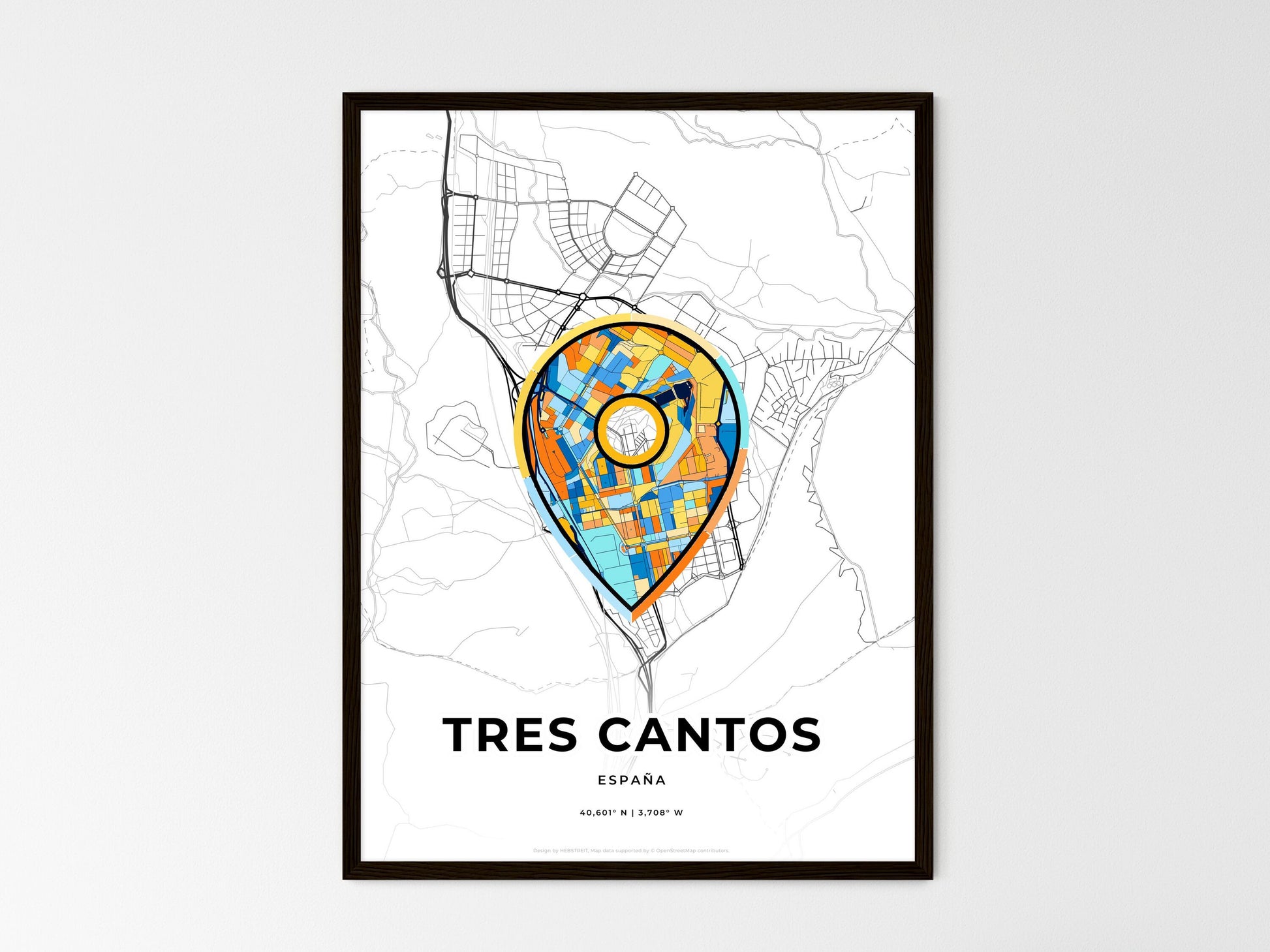 Tres Cantos Spain wedding art map with pointer icon