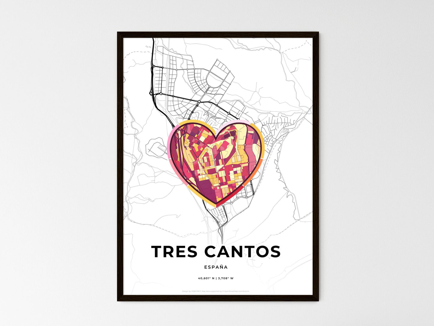 Tres Cantos Spain wedding art map with heart icon