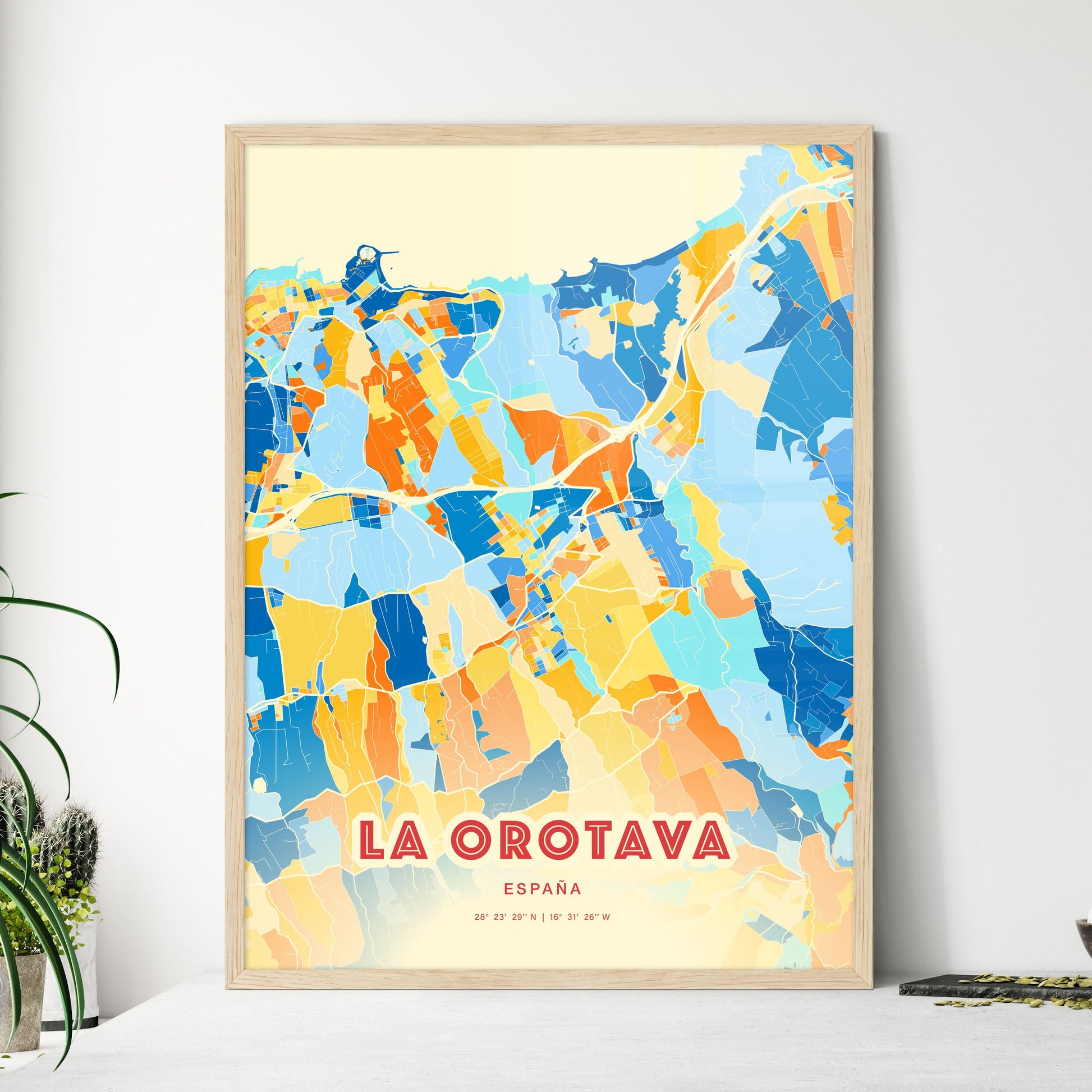 Colorful LA OROTAVA SPAIN Fine Art Map Blue Orange