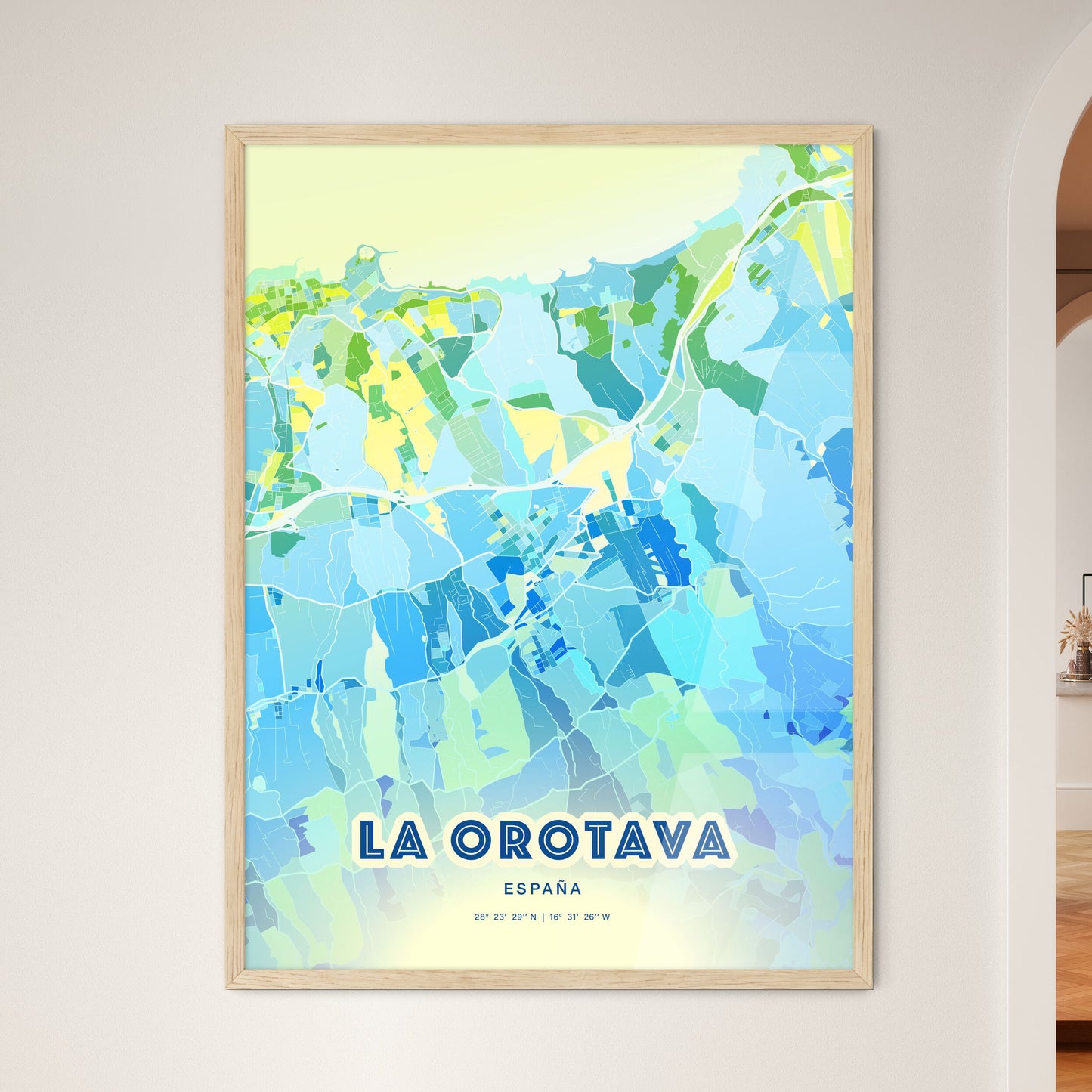 Colorful LA OROTAVA SPAIN Fine Art Map Cool Blue