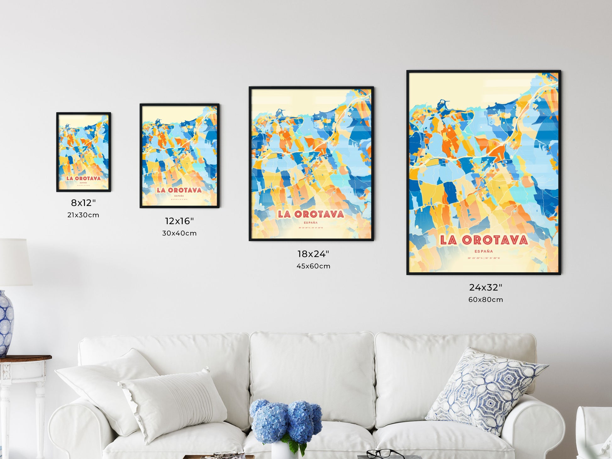 Colorful LA OROTAVA SPAIN Fine Art Map Blue Orange