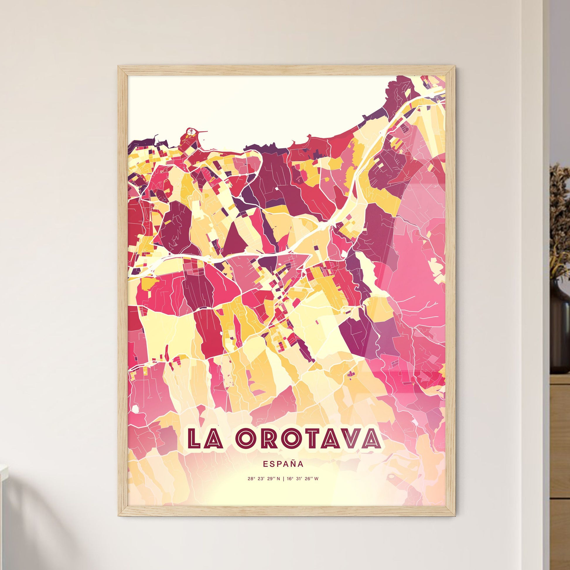 Colorful LA OROTAVA SPAIN Fine Art Map Hot Red