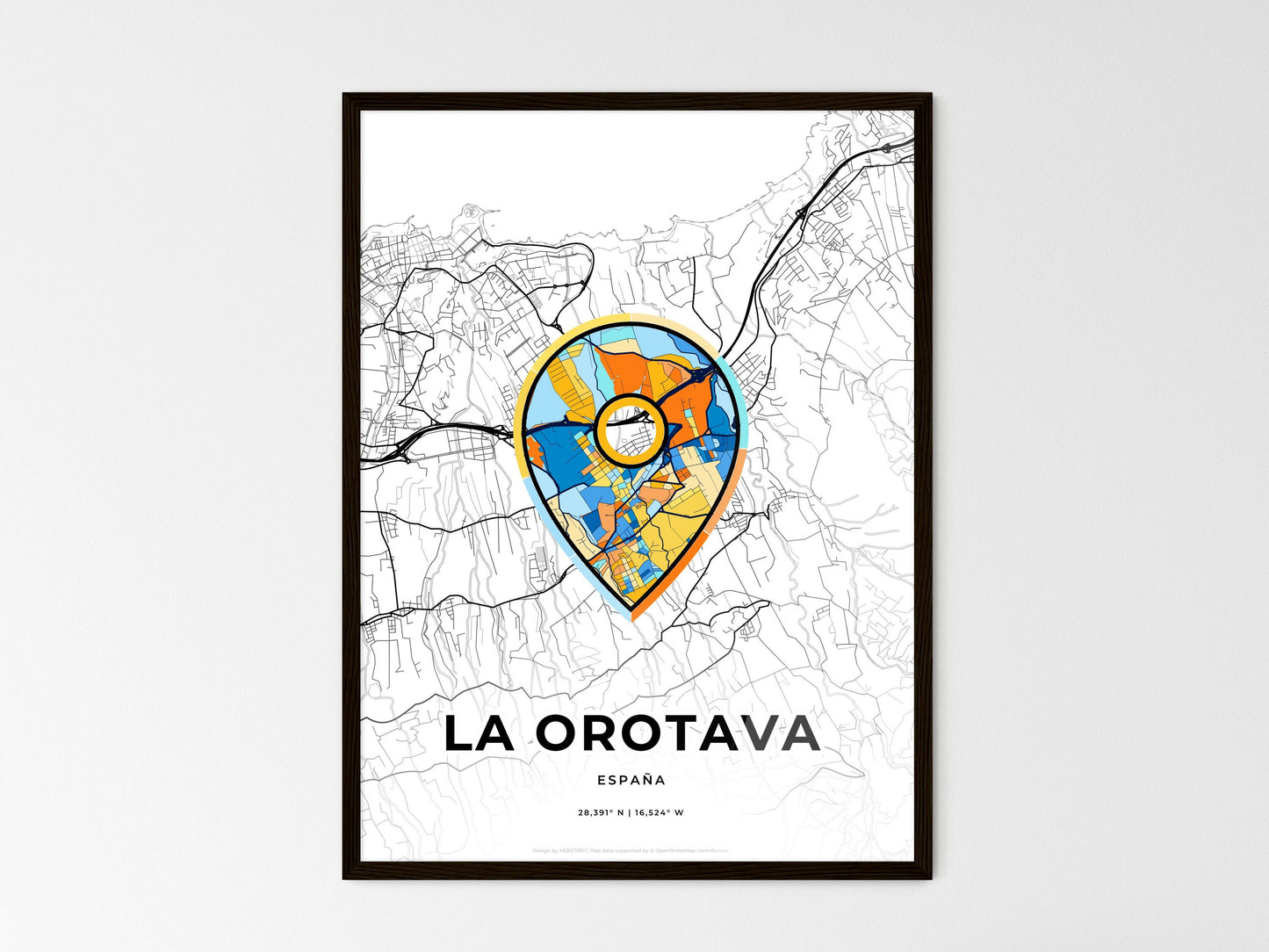 La Orotava Spain wedding art map with pointer icon