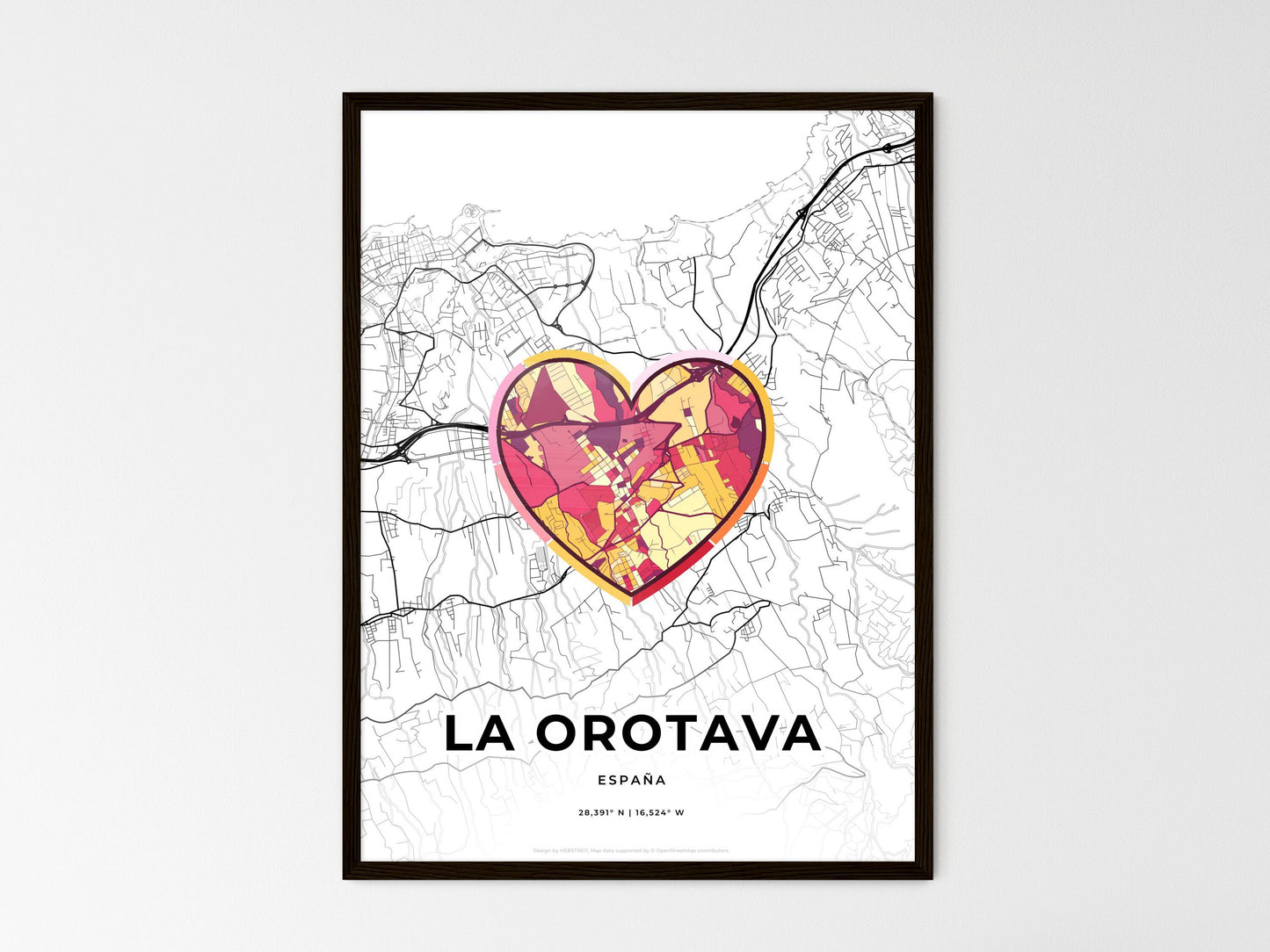 La Orotava Spain wedding art map with heart icon