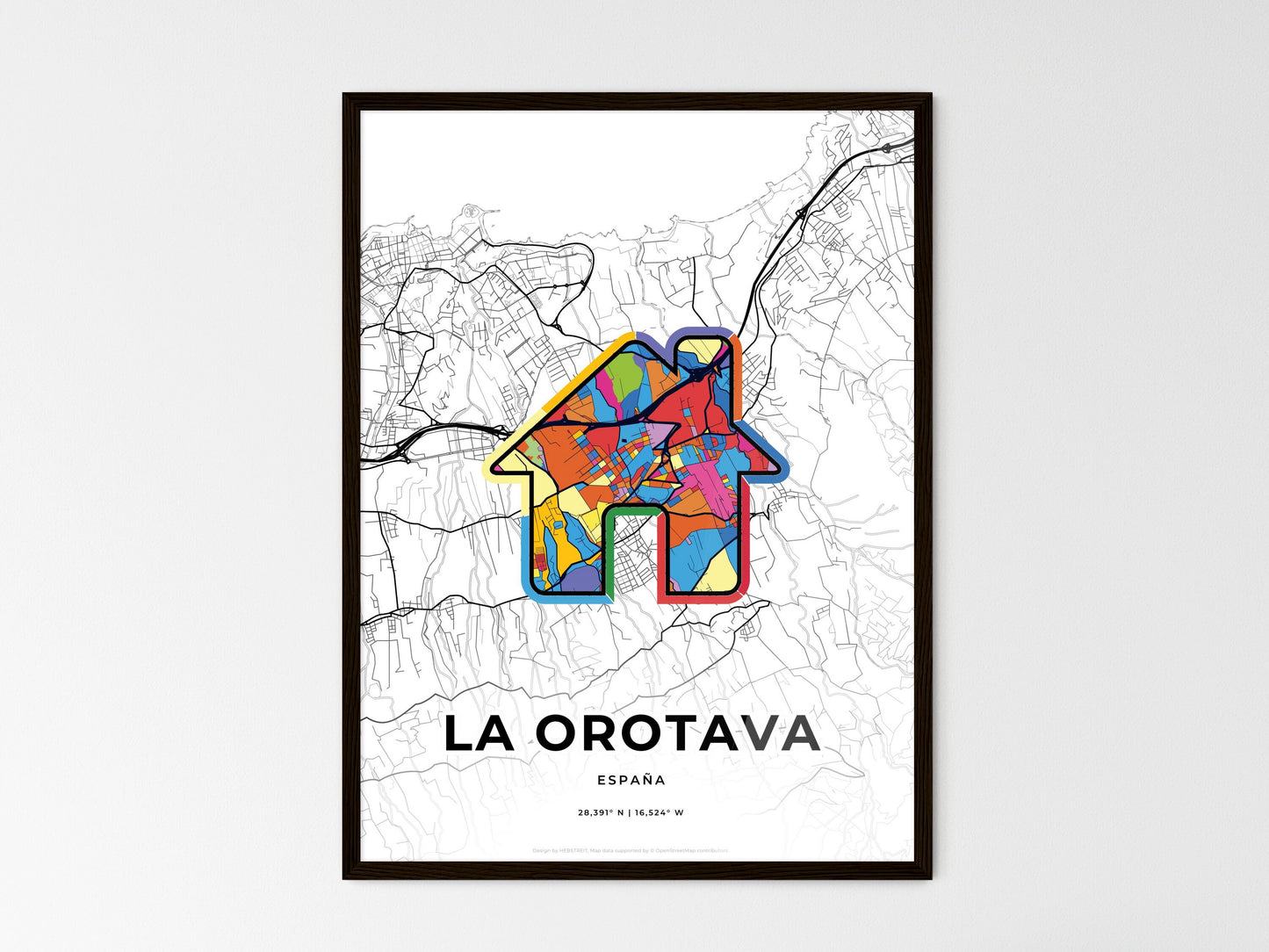 La Orotava Spain wedding art map with home icon